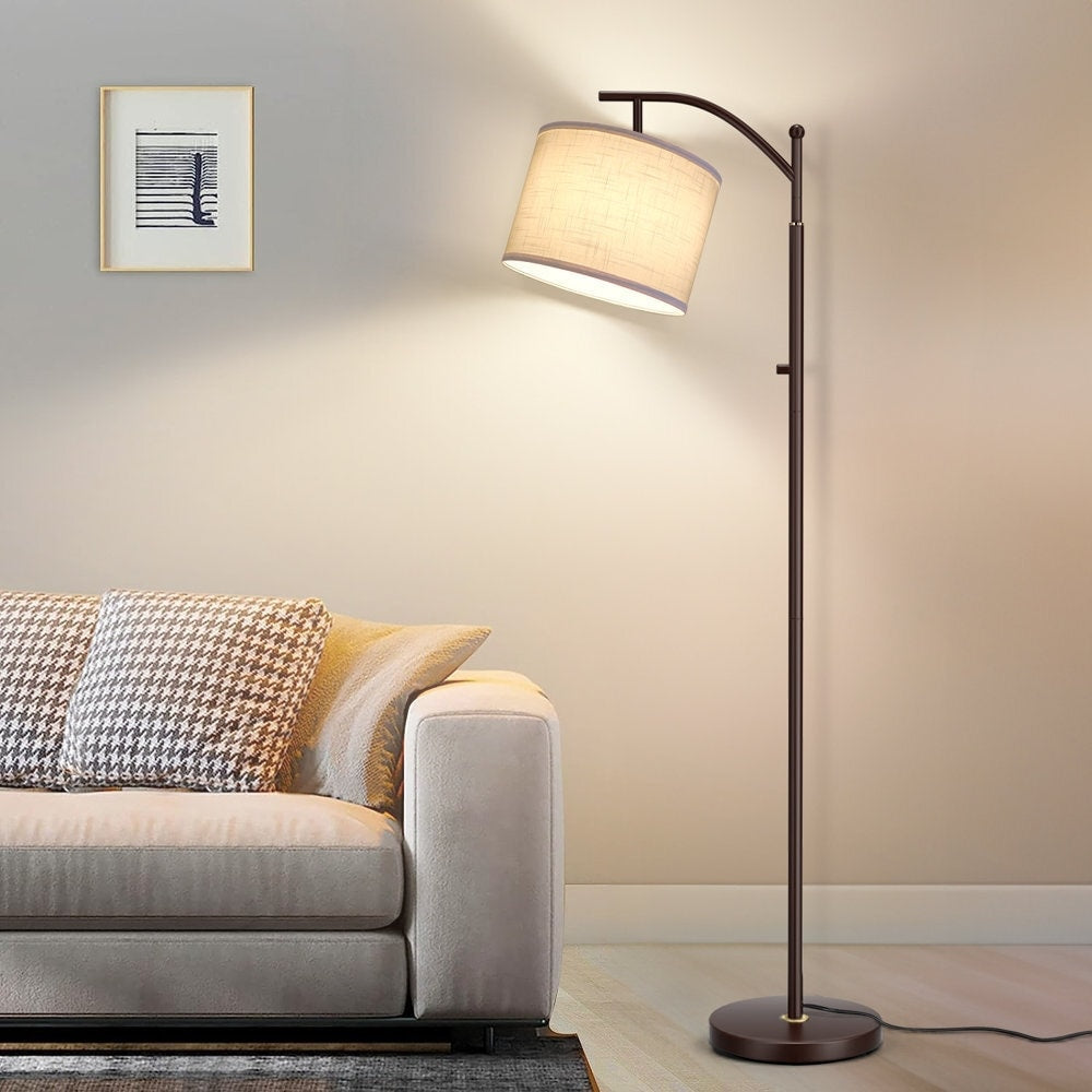 63 Arched Floor Lamp Brown Linen Fabric Lamp Shade for Living Room