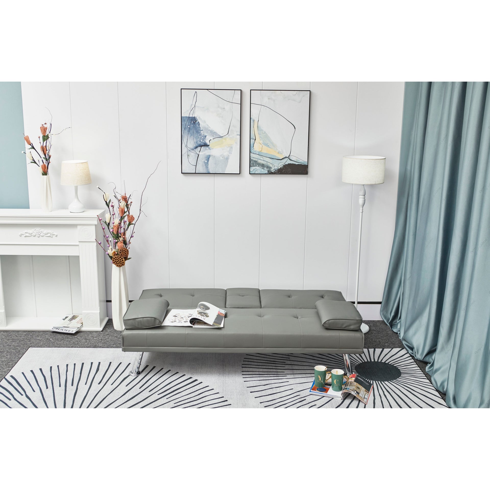 White Leather Multifunctional Pull-out Sofa Bed with Coffee Table - 31.00 x 67.00 x 33.00