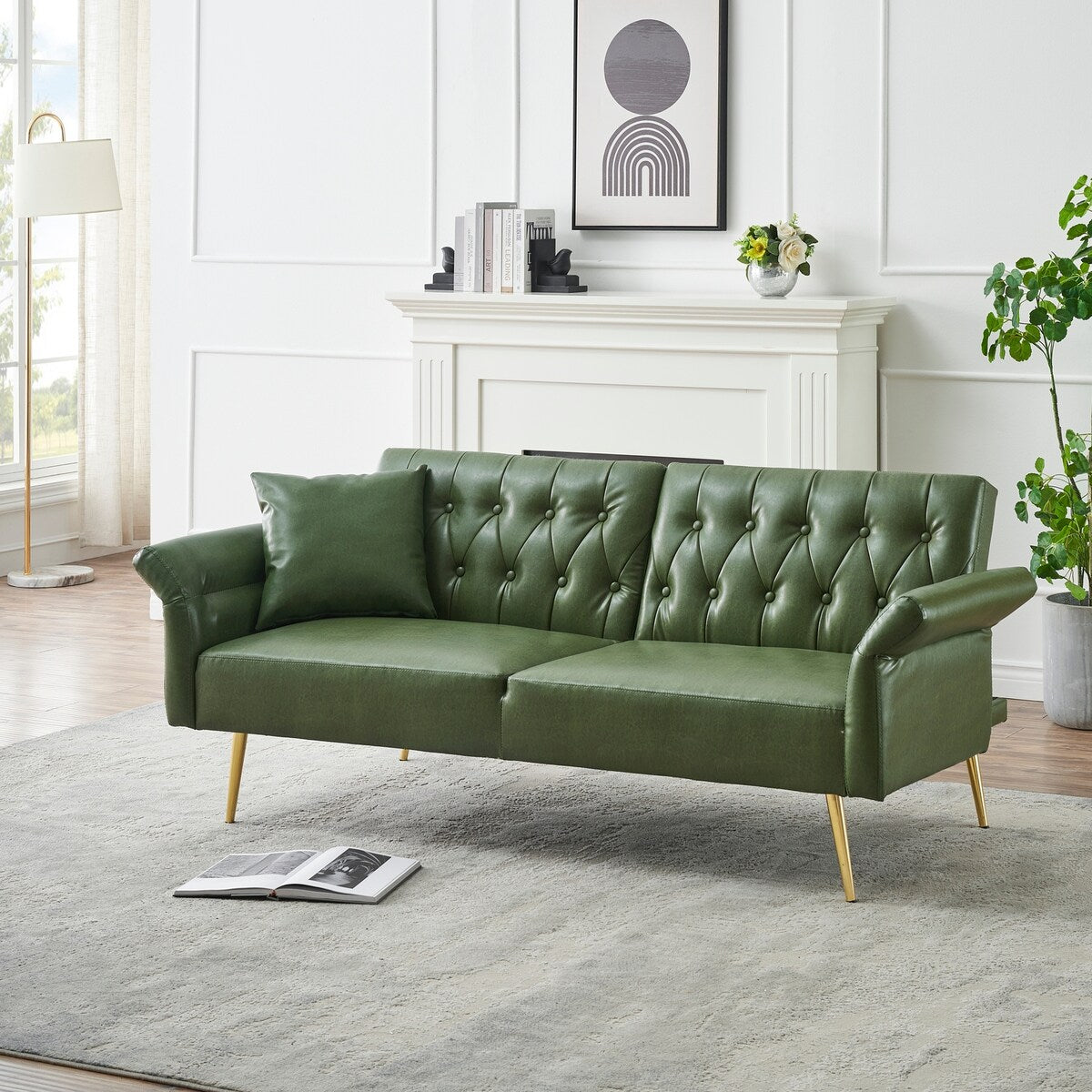 67.71 Inch Faux Leather Sofa Bed with Adjustment Armres - 67.71W * 33.07D* 31.1H