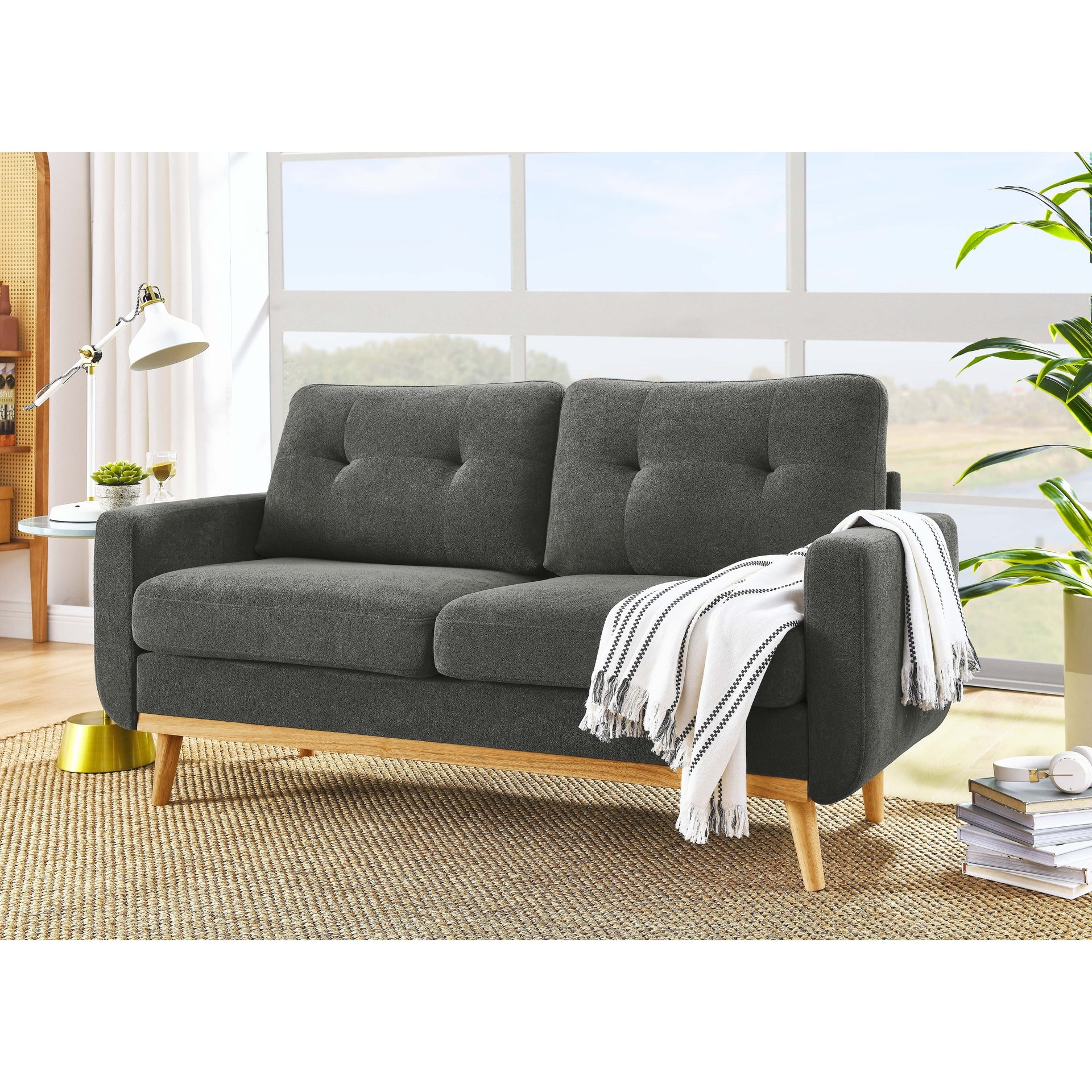 67.7 Mid-Century Tufted Loveseat with Wood Legs - 29.5 D x 67.7 W x 34.6 H