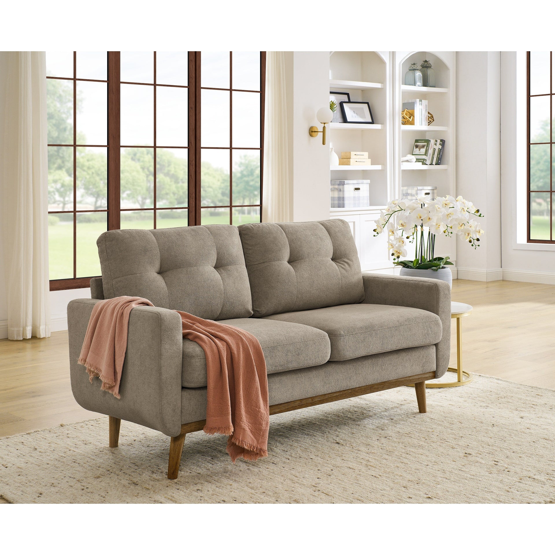 67.7 Wide Mid-Century Modern Upholstered Tufted Loveseat Sofa With Wooden Legs
