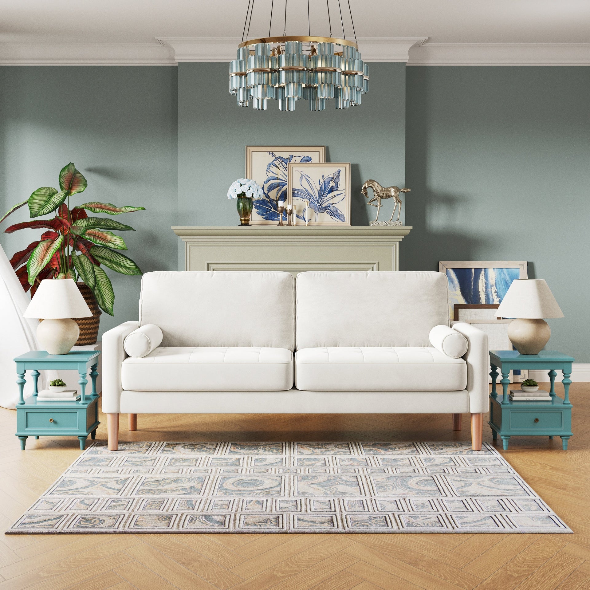 67.7'' Upholstered Loveseat Sofa Couch for Small Spaces with Solid Wood Leg, Tool-Free Assembly