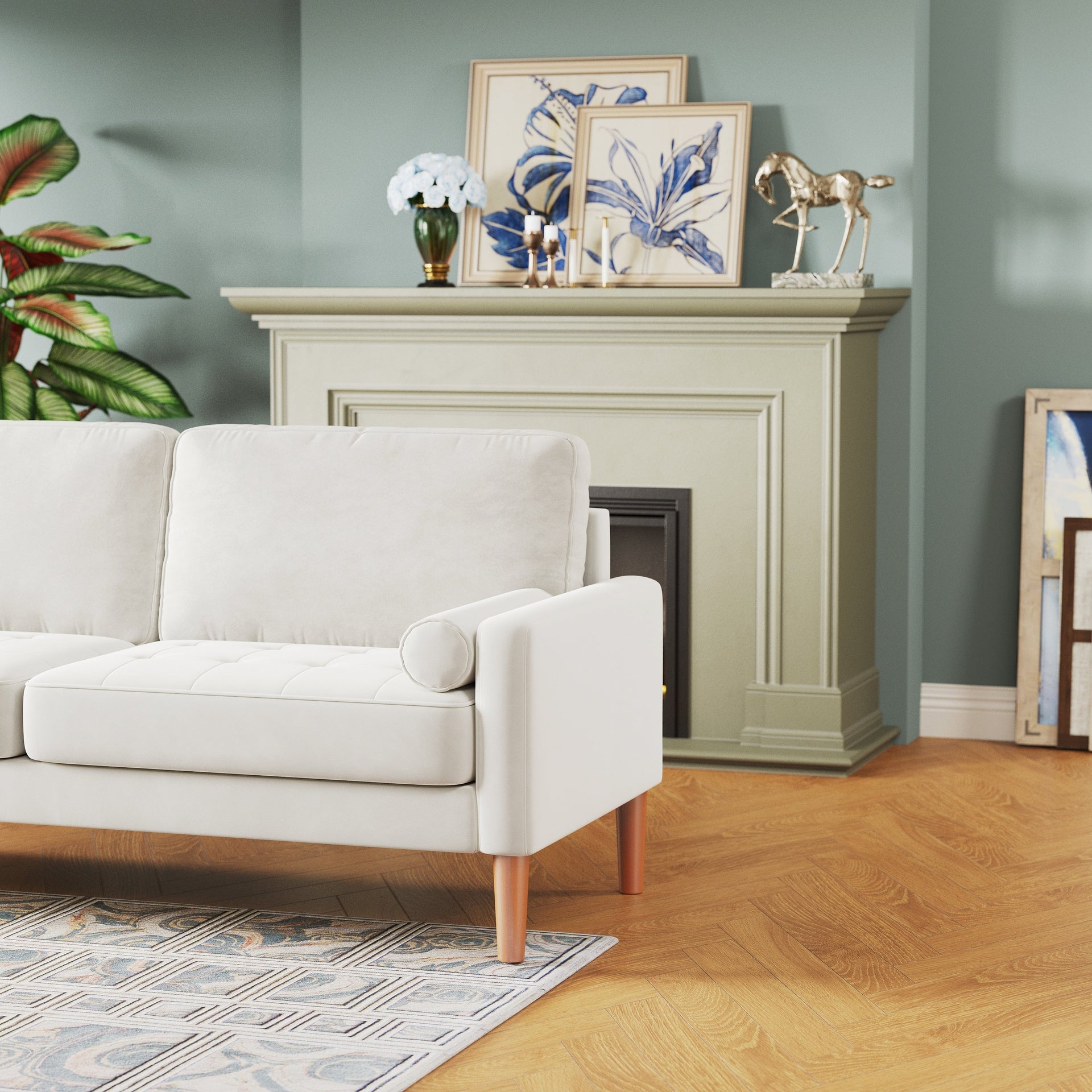 67.7'' Upholstered Loveseat Sofa Couch for Small Spaces with Solid Wood Leg, Tool-Free Assembly