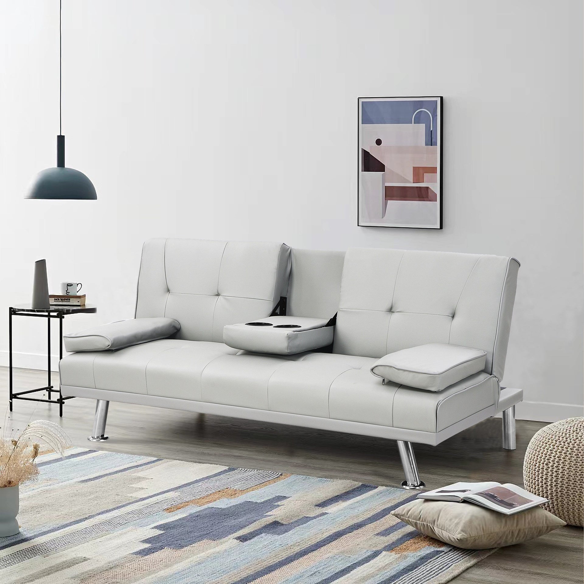 67 PU Multifunctional Double Folding Sofa Bed with Coffee Table