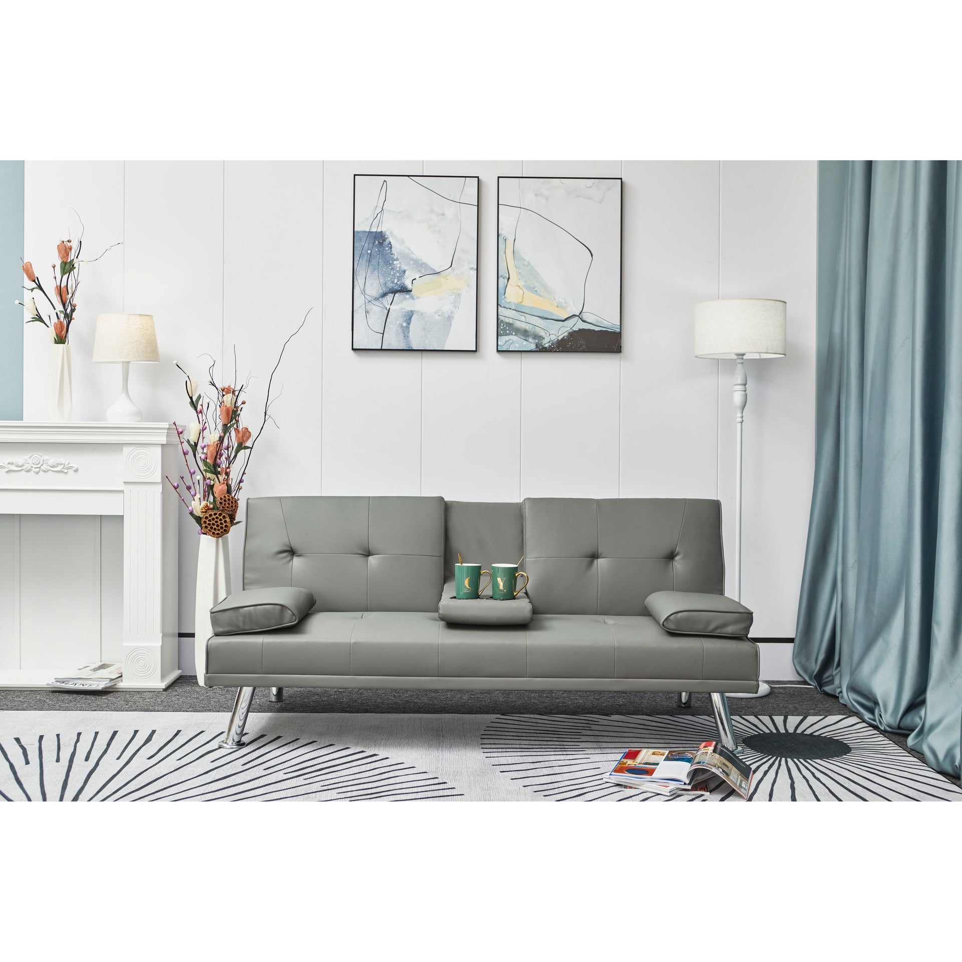 67 PU Multifunctional Double Folding Sofa Bed with Coffee Table