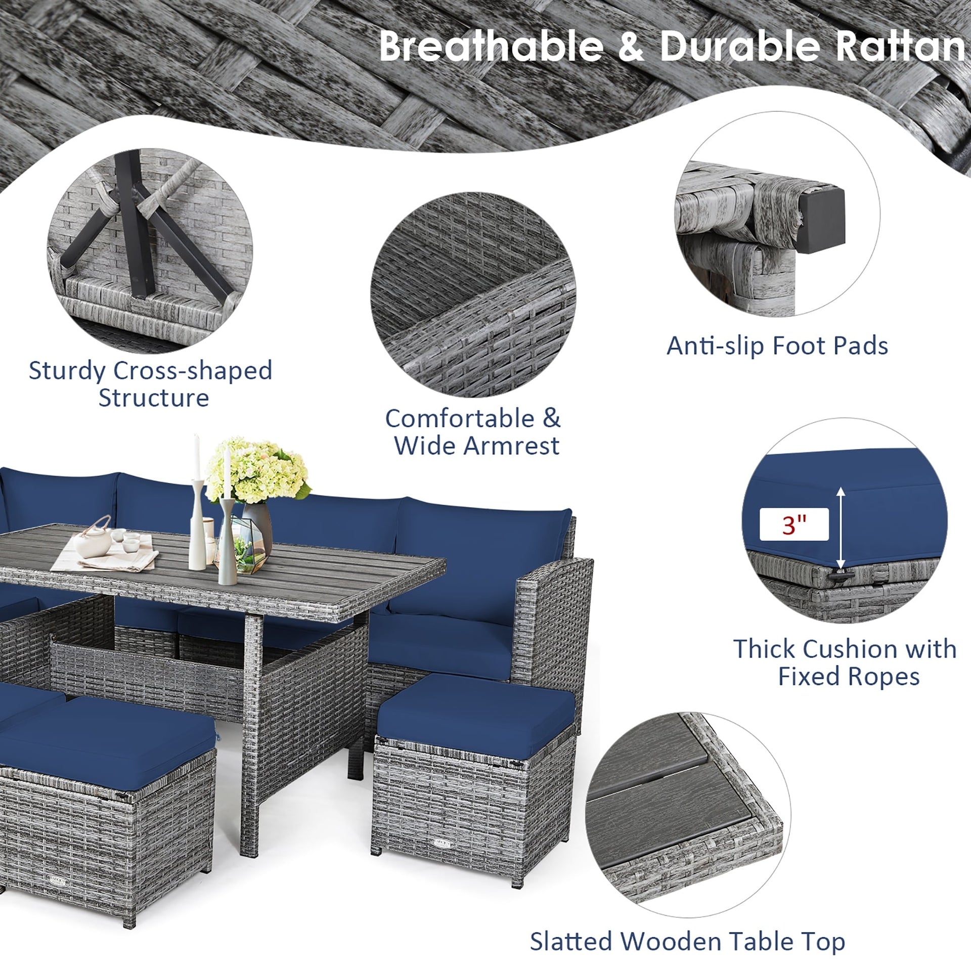 7-piece Outdoor Rattan Patio Furniture Set