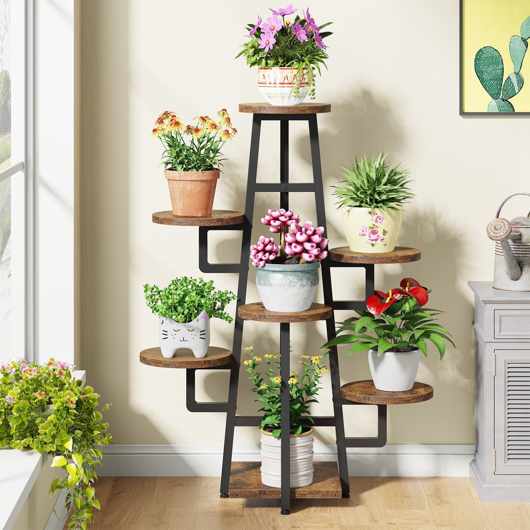 7 Tier Plant Stand Indoor, Tall Plant Shelf for Multiple Plants, Wooden Corner Plant Pots Holder Rack Flower Stand Shelf