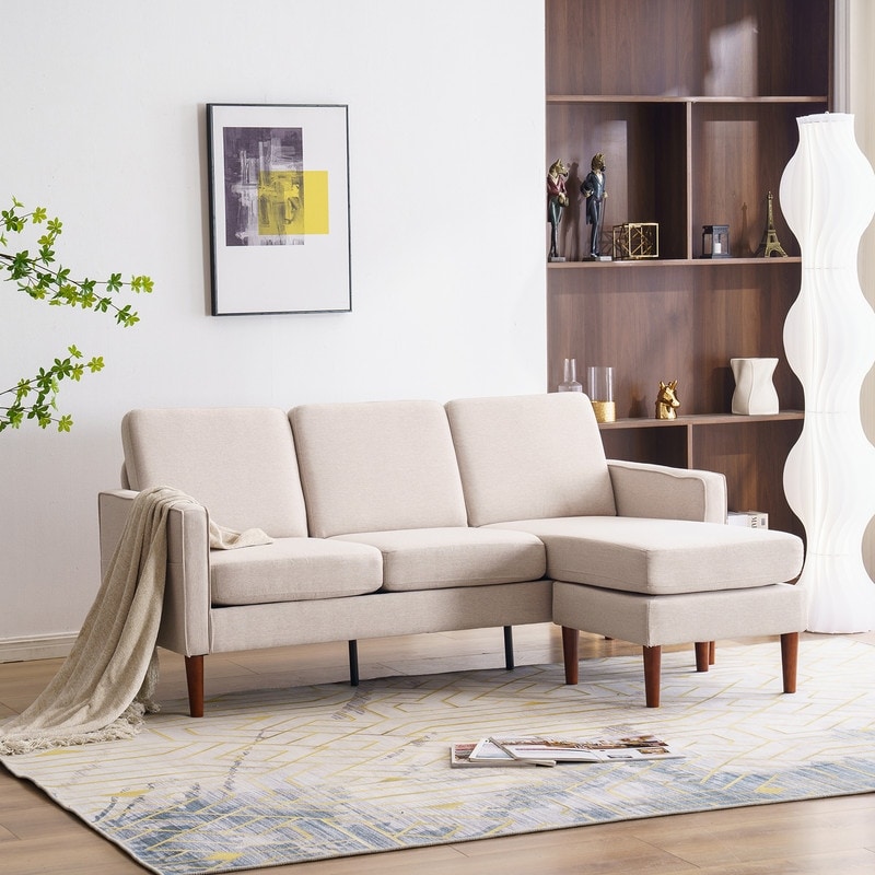 71.65 W. Linen American Armrest 3 Persons With Concubine Pedal Indoor Modular Sofa in Beige