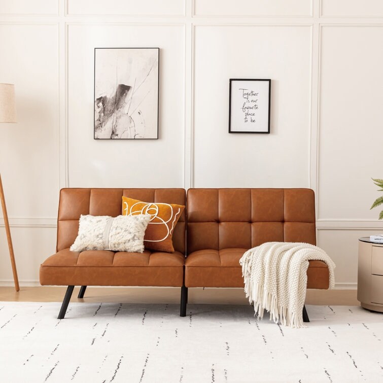 71 Modern Faux Leather Armless Convertible Sofa with Split Back