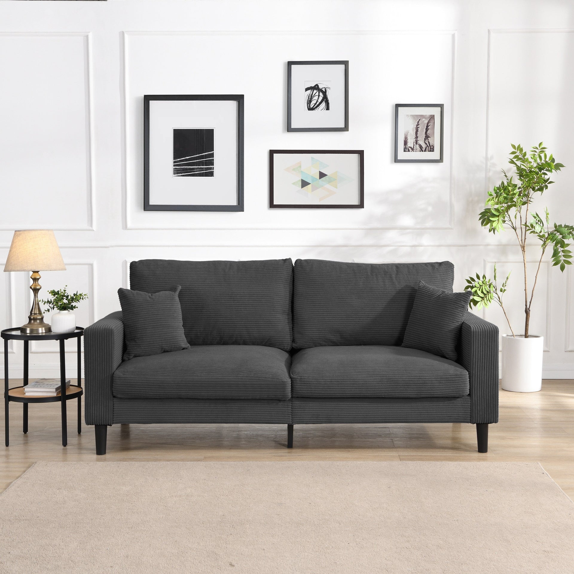 74 inch High Resilience 3 Seater Sofa Wooden Frame Comfy Modern Upholstered Dark Gray