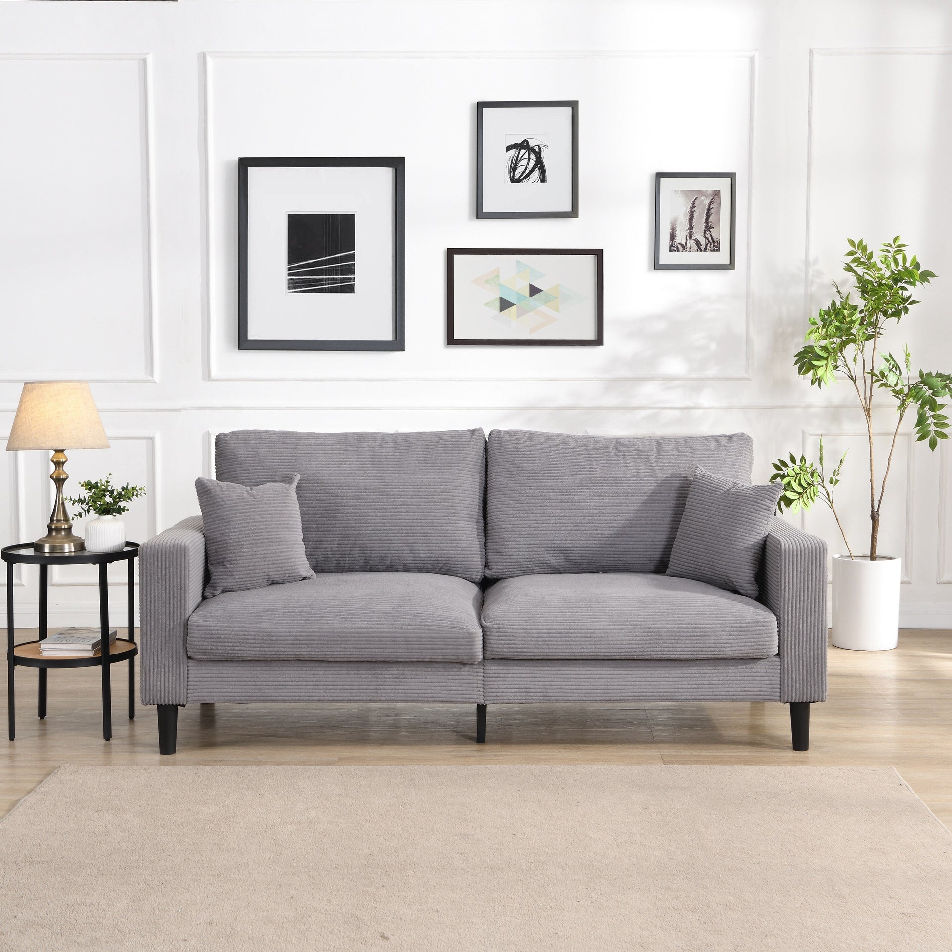 74 inch High Resilience 3 Seater Sofa Wooden Frame Comfy Modern Upholstered Light Gray