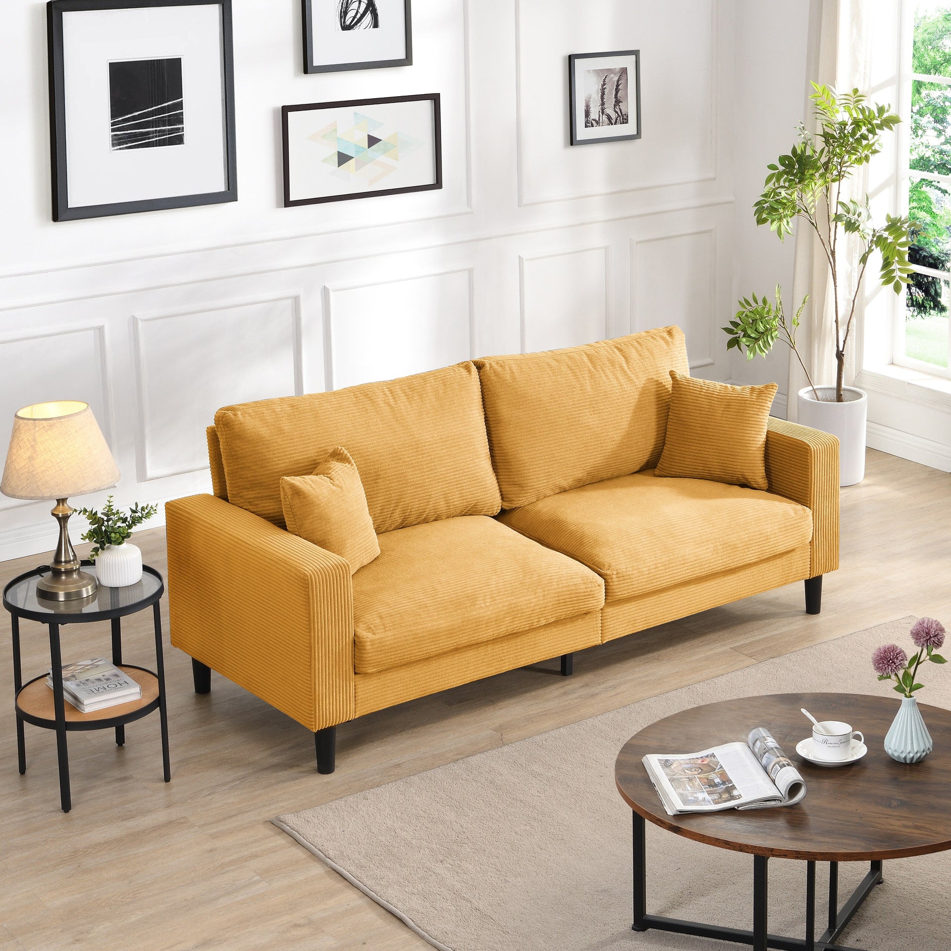 74 inch High Resilience 3 Seater Sofa Wooden Frame Comfy Modern Upholstered Orange