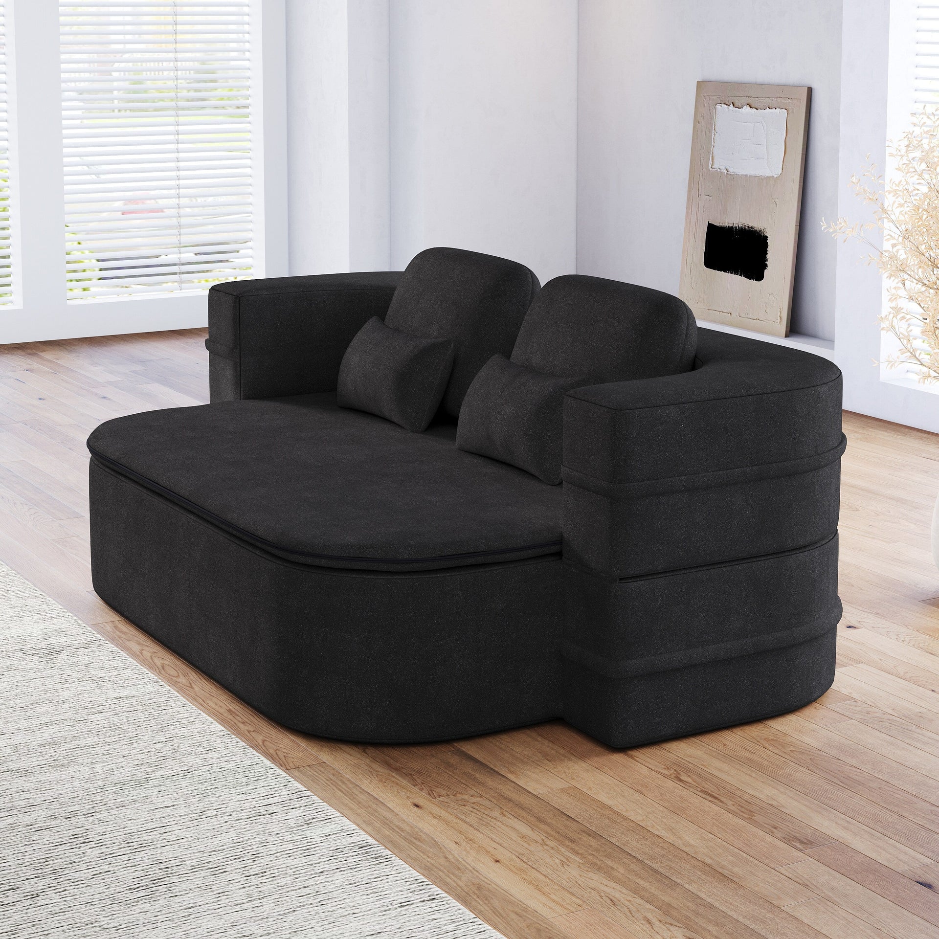75 2-in-1 Foldable Chenille Sofa Bed with Blanket for Living Room