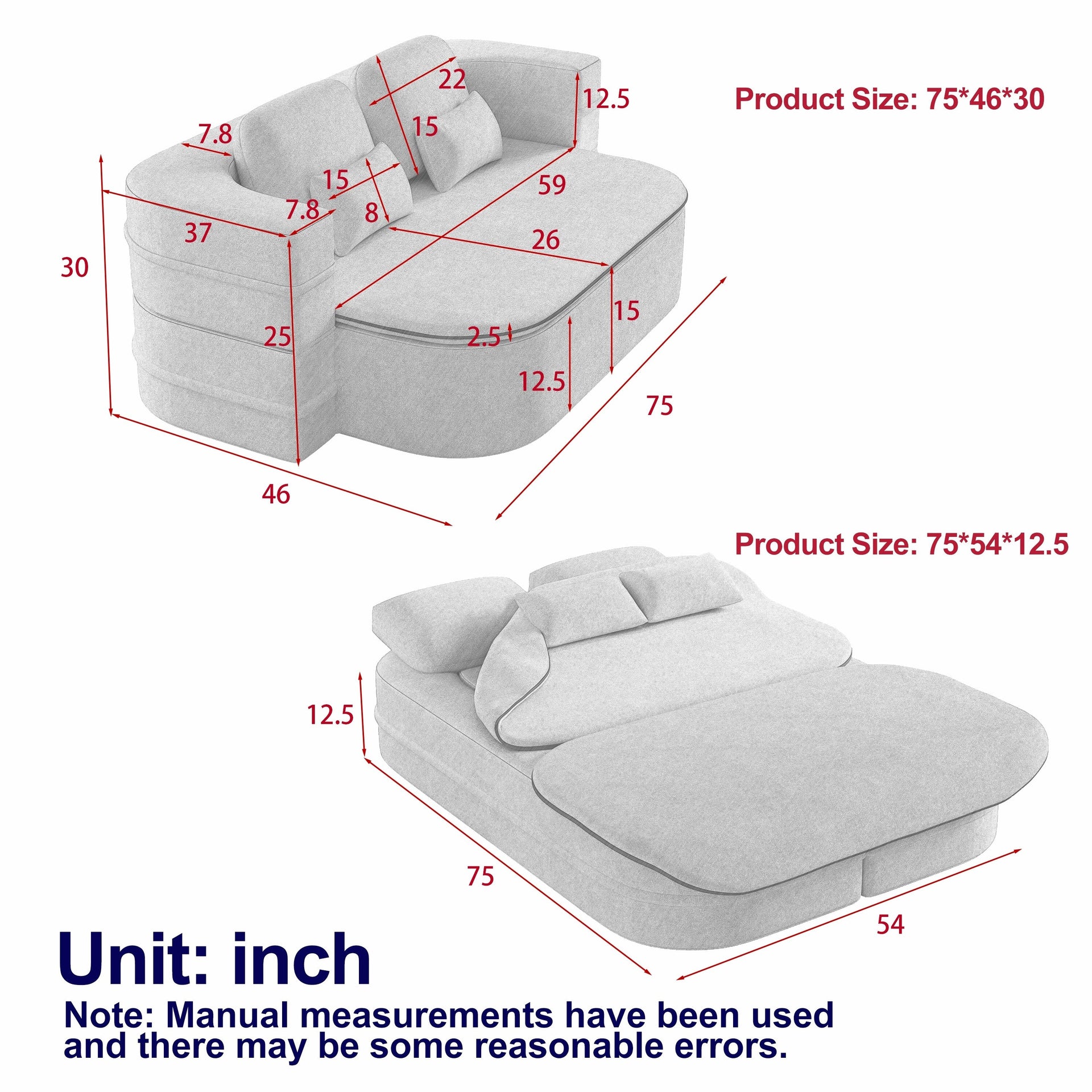 75 2-in-1 Foldable Chenille Sofa Bed with Blanket for Living Room