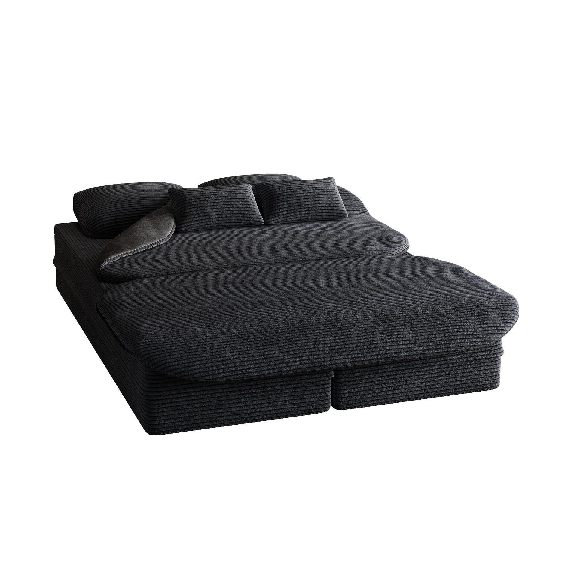 75 2-in-1 Foldable Corduroy Sofa Bed with Blanket for Living Room