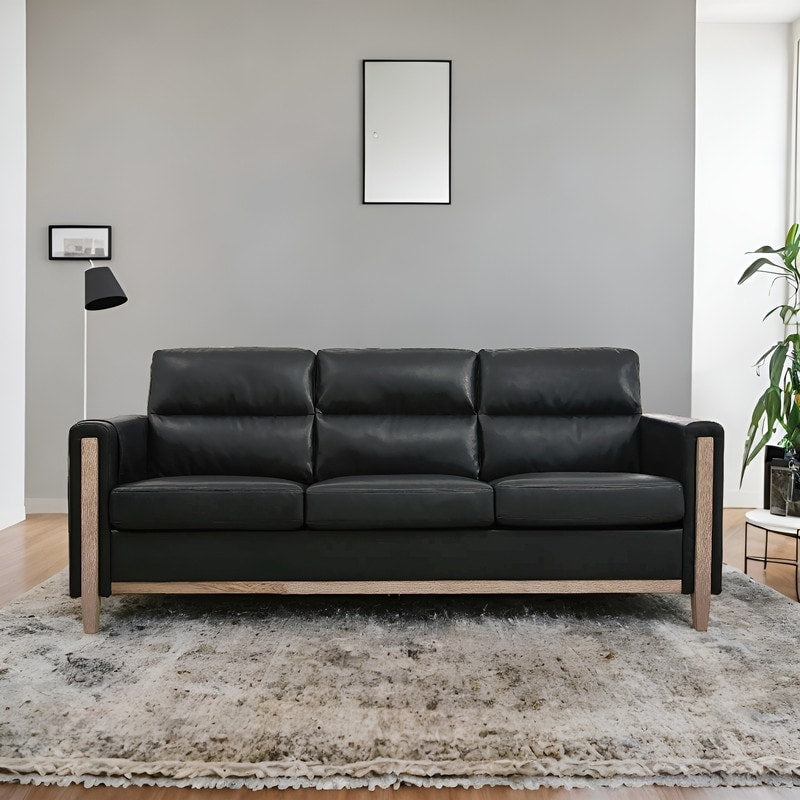 79.5 Inch Black 3-Seater Sofa with Soft Cushions, Apartment Couch for Living Room