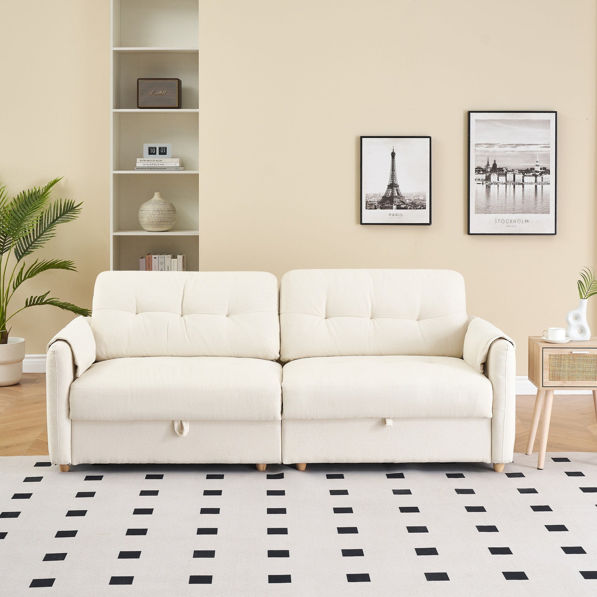 79.50 inches long, Teddy Cotton Linen Sofa Fabric, with metal conical long legs, metal strip matching, stylish and simple