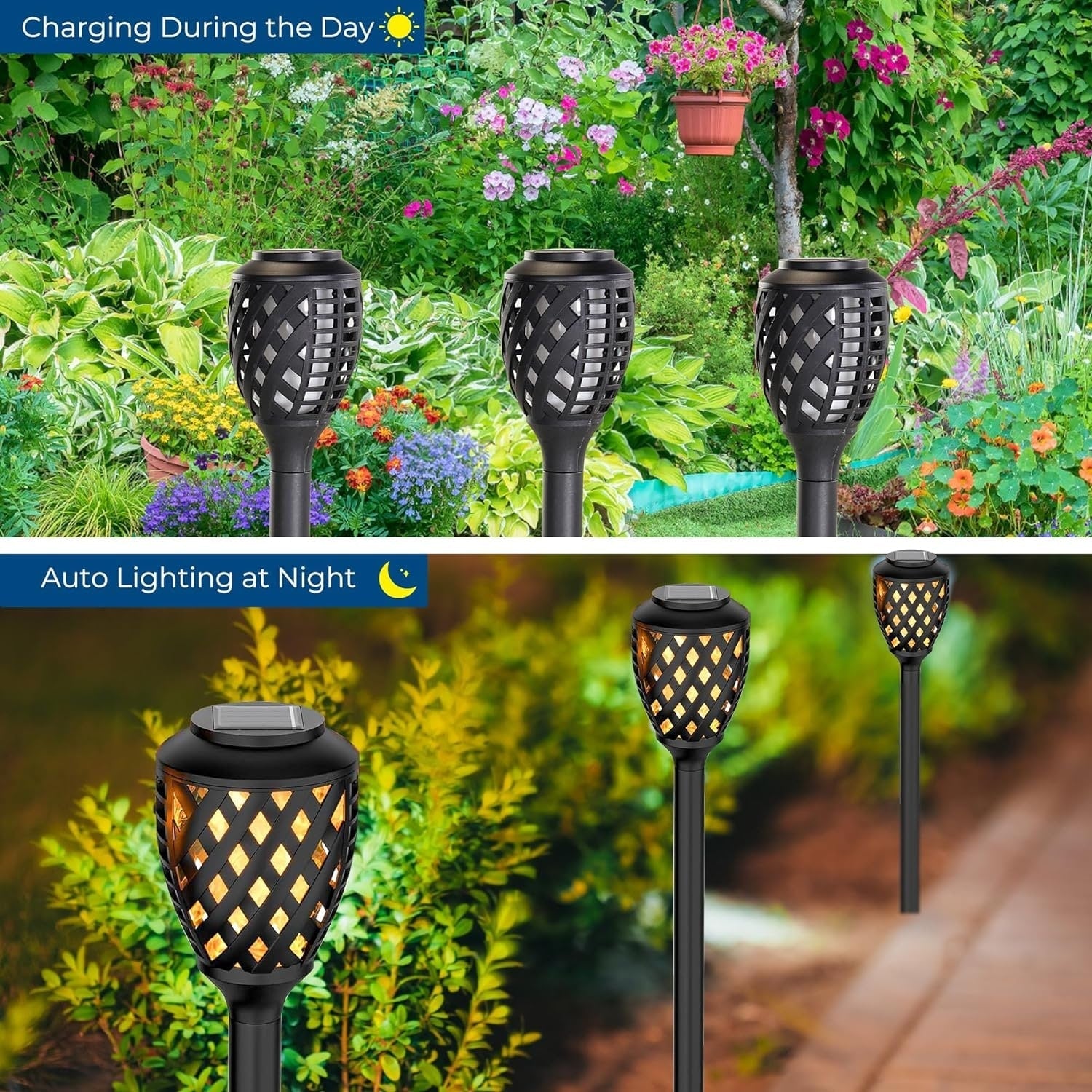 8 Pack Solar Torch Light with Flickering Flame, Outdoor Waterproof Garden Solar-Ligh for Outside Patio Path Yard Decoration
