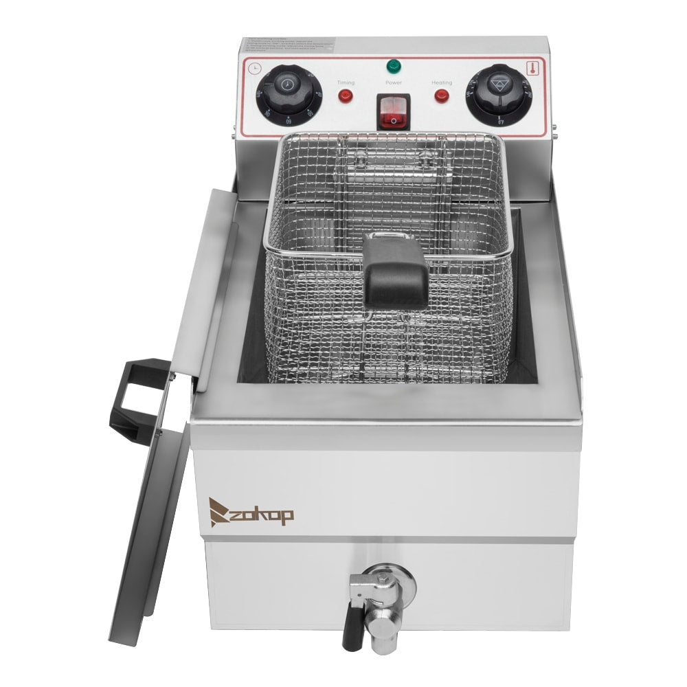 8.5QT Stainless Steel Faucet Single Tank Deep Fryer 1700W Max with Large Handle