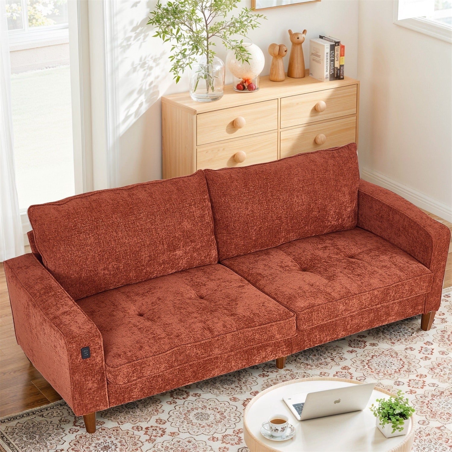 82.6 Inch Modern Living Room Chenille Recliner Sofa, loveseat Sofa,Removable Sofa Cover with USB, Easy to Instal