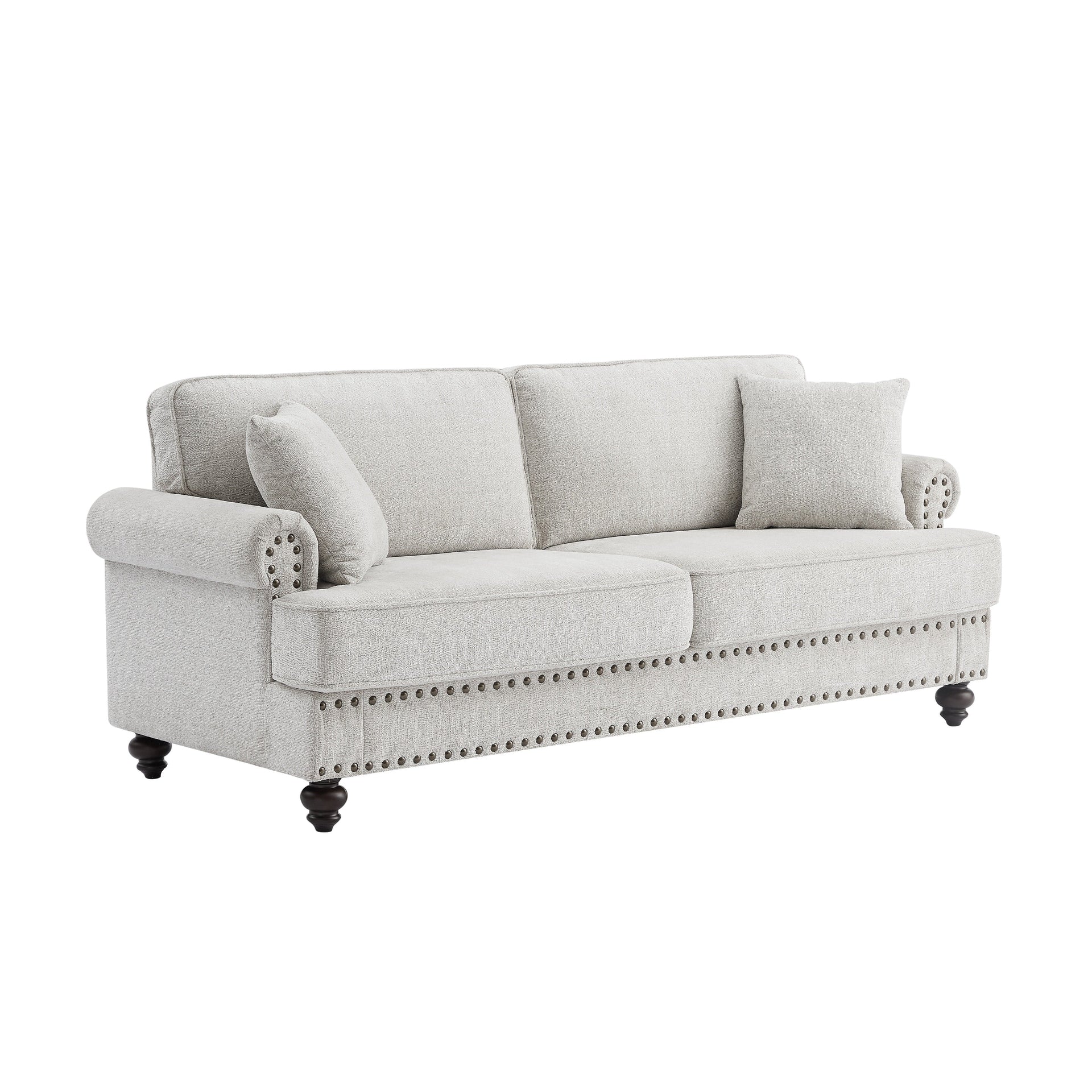 82 Chenille modern Upholstered Sofas 2 Seater Couches with Nails and Armrests (White)