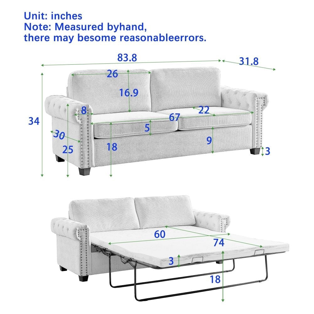 83.8 Convertible 2-in-1 Pullout Polyester Sleeper Sofa Bed