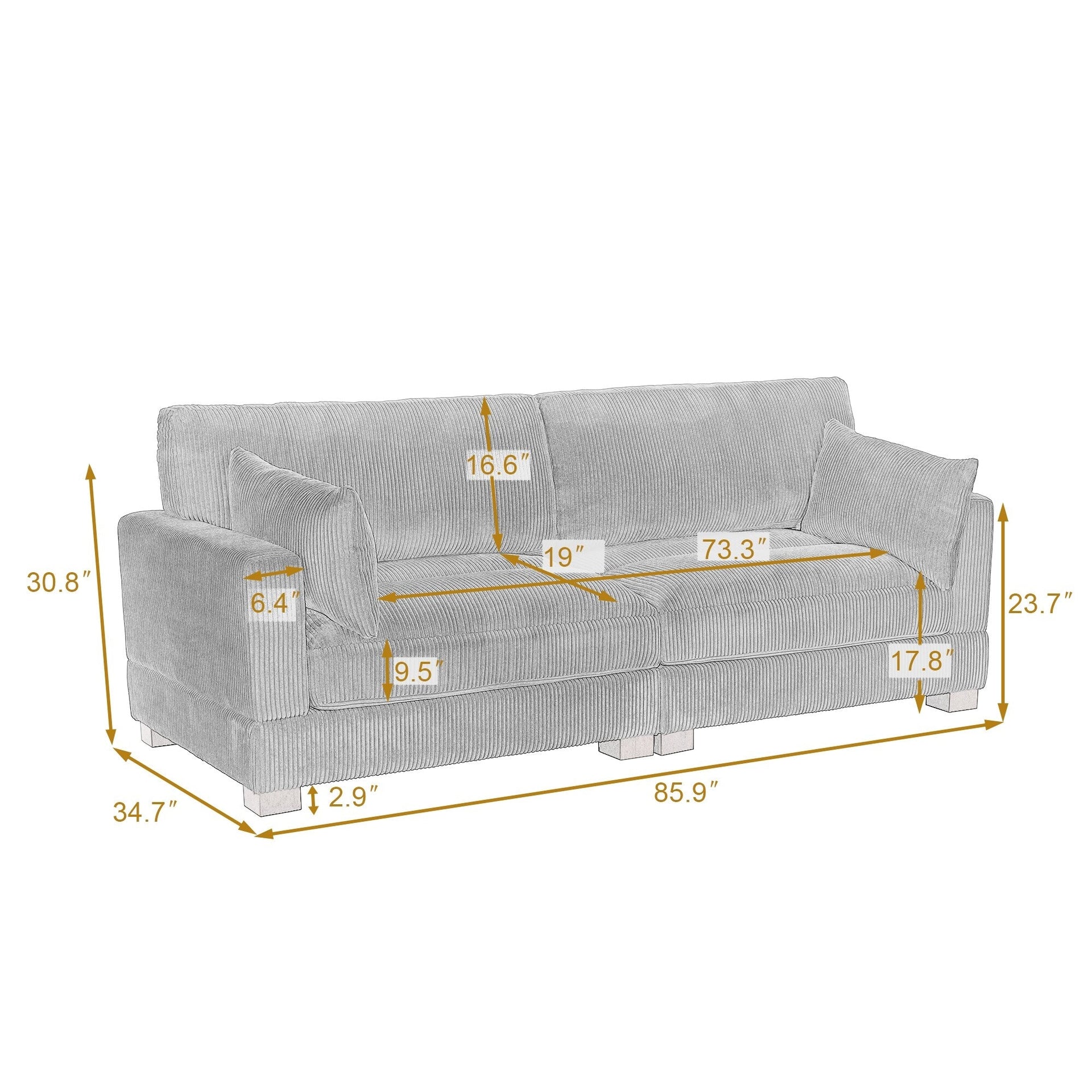 84.5â³W Modern Corduroy Couch Modular Sofa