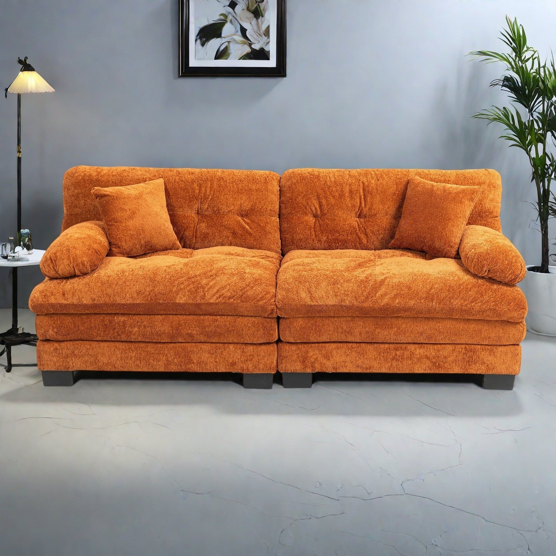 84 Upholstered 3-Seater Sofa with Dual-Layer Memory Foam Cushioning, and Complimentary Comfort Pillows