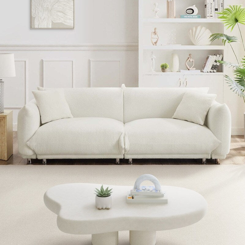 86.5 Teddy Velvet Large Bread Sofa With Pillows White