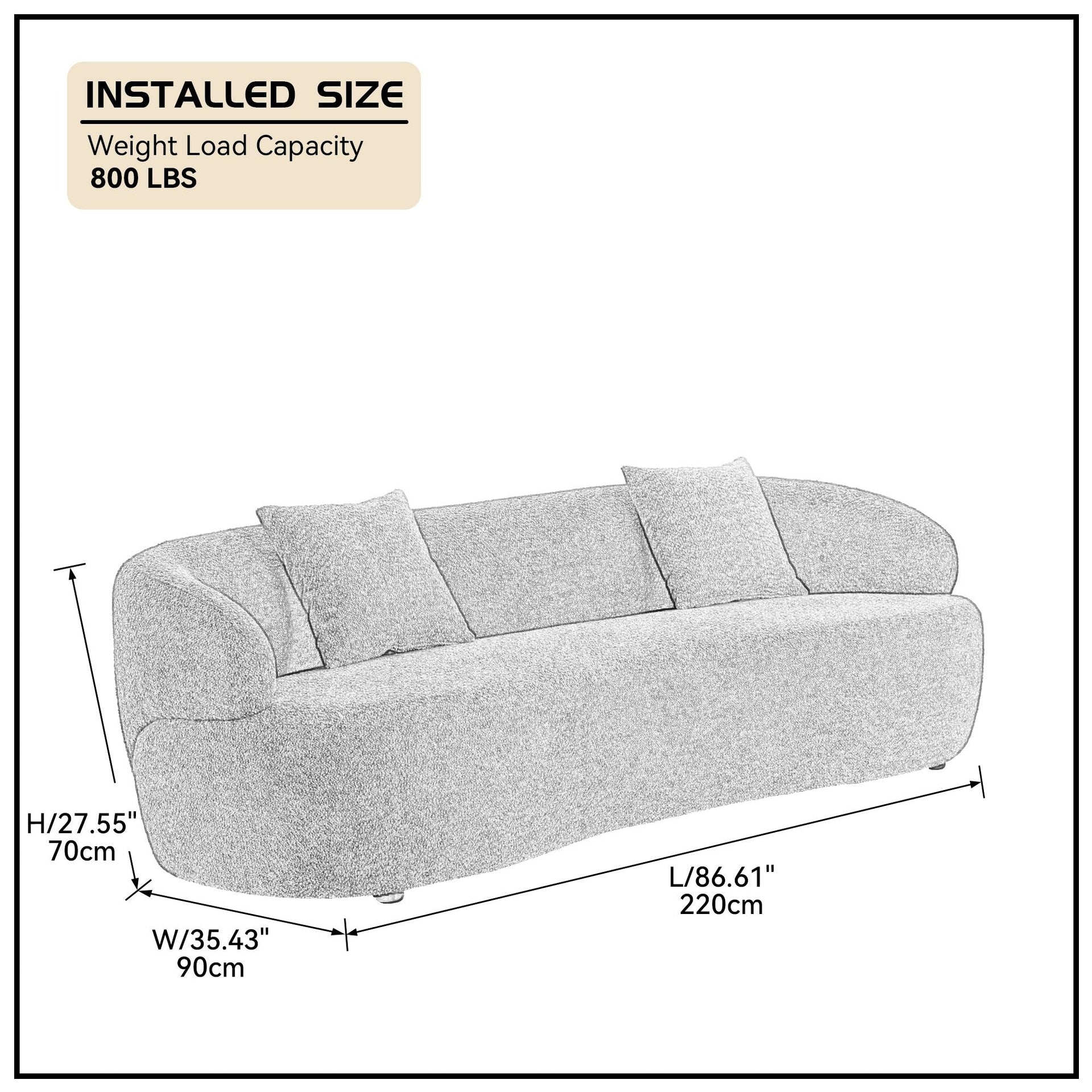 86.61in 3 Seater Modern Curved Upholstered Fabric Sofa Courch