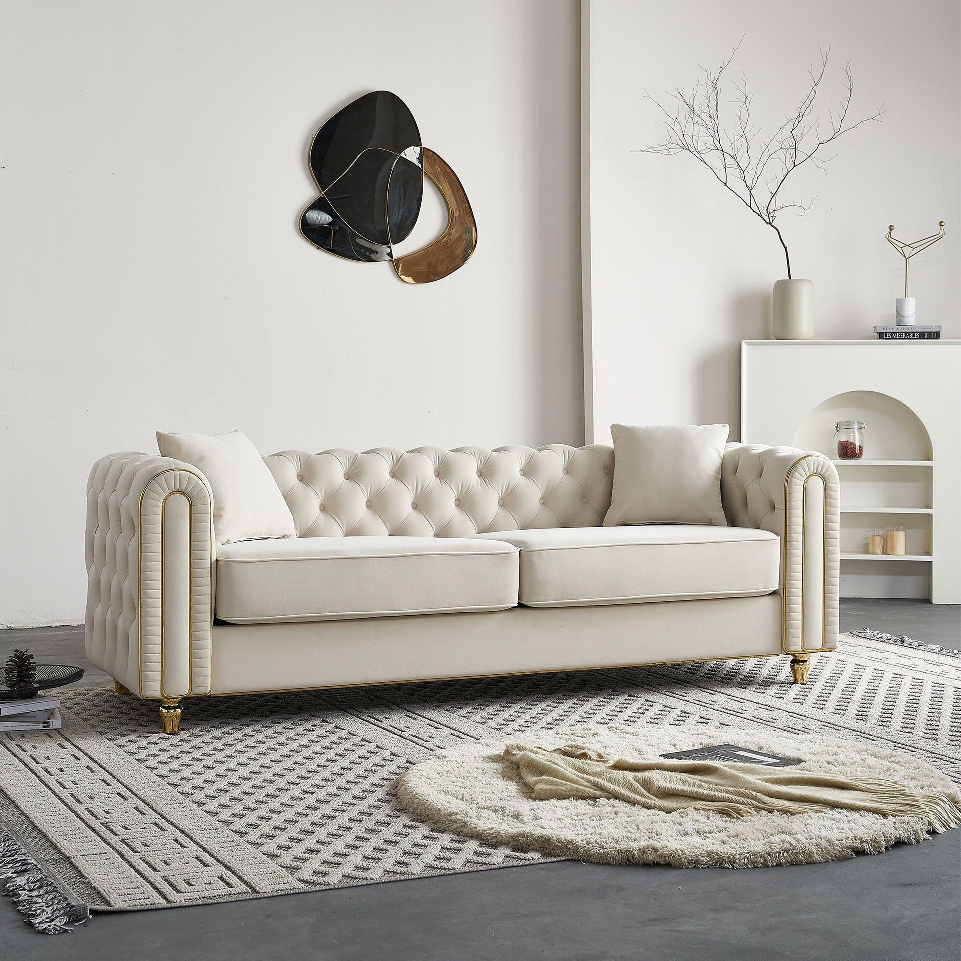86'' W Luxury Modern Tufted Sofa with 2pcs of toss pillows for Living Room ,Bedroom