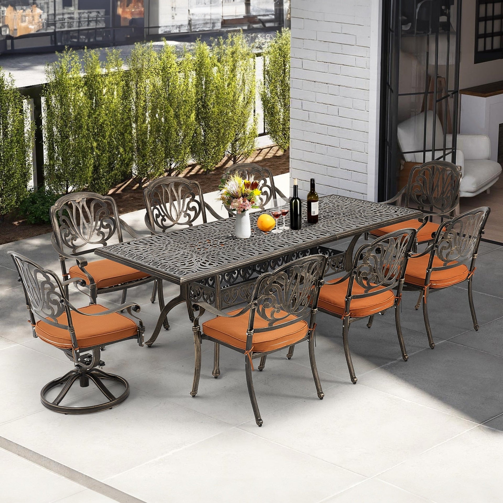 9-Piece Outdoor Dining Set with 1 Table + 8 Chairs, All-Weather Aluminum Outdoor Patio Sets for Patio, Backyard, Garden