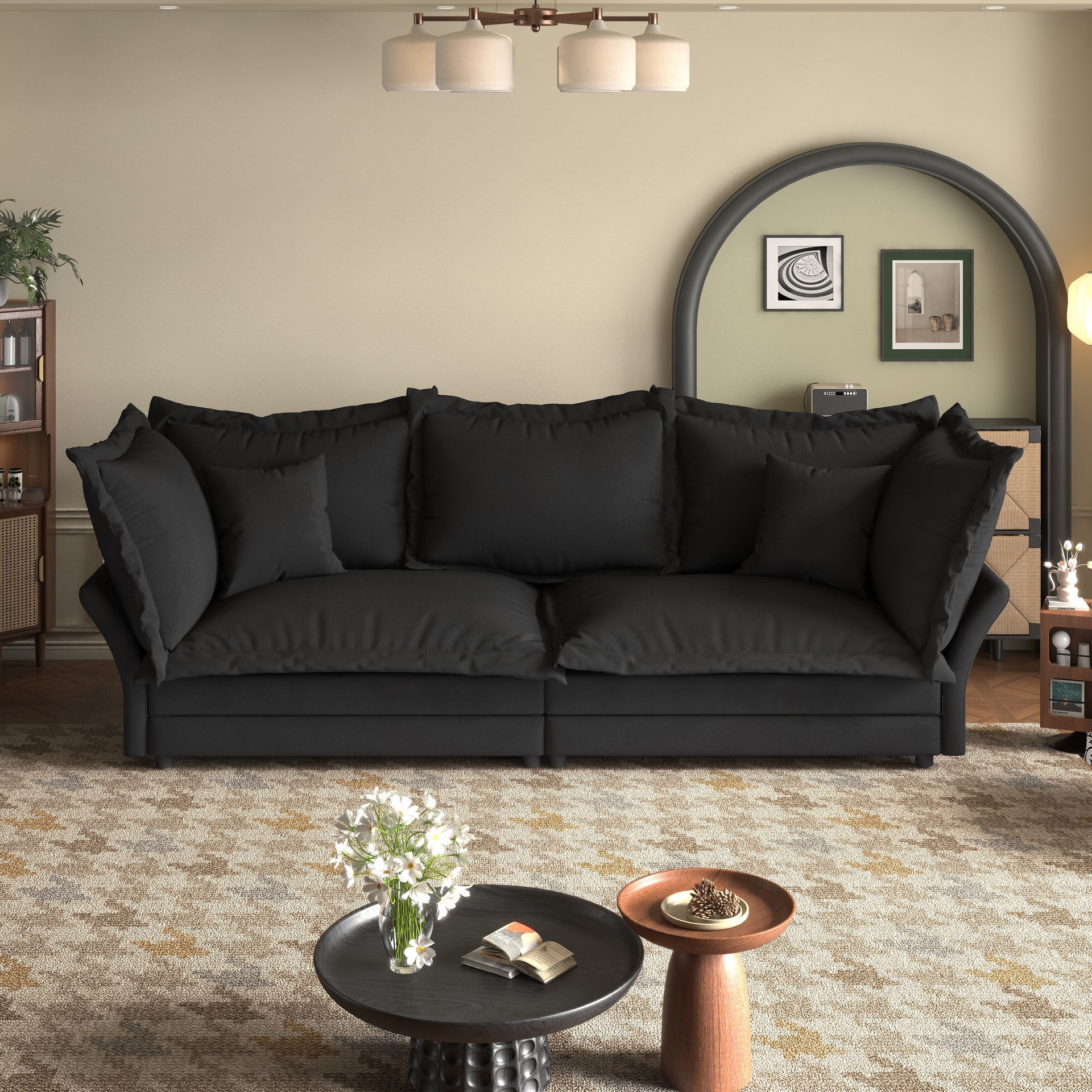 90.55 Modern Deep Seat Sofa Couches with Multiple Large Soft Pillows
