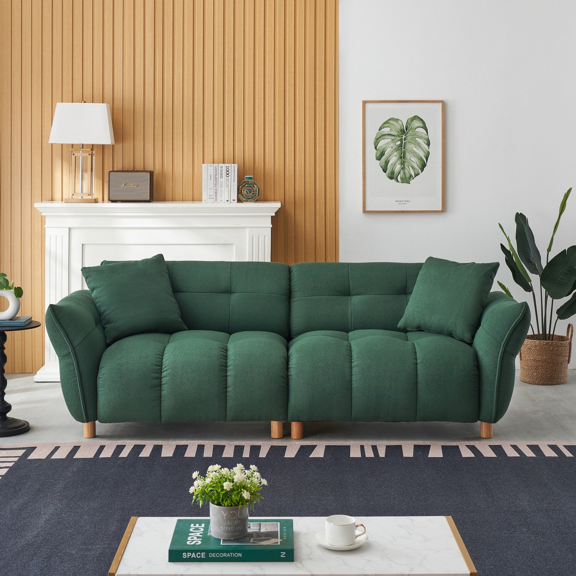 93.70 Inches Long, Teddy Sofa Fabric,With Two Matching Pillows And Three Spacious And Comfortable Seats