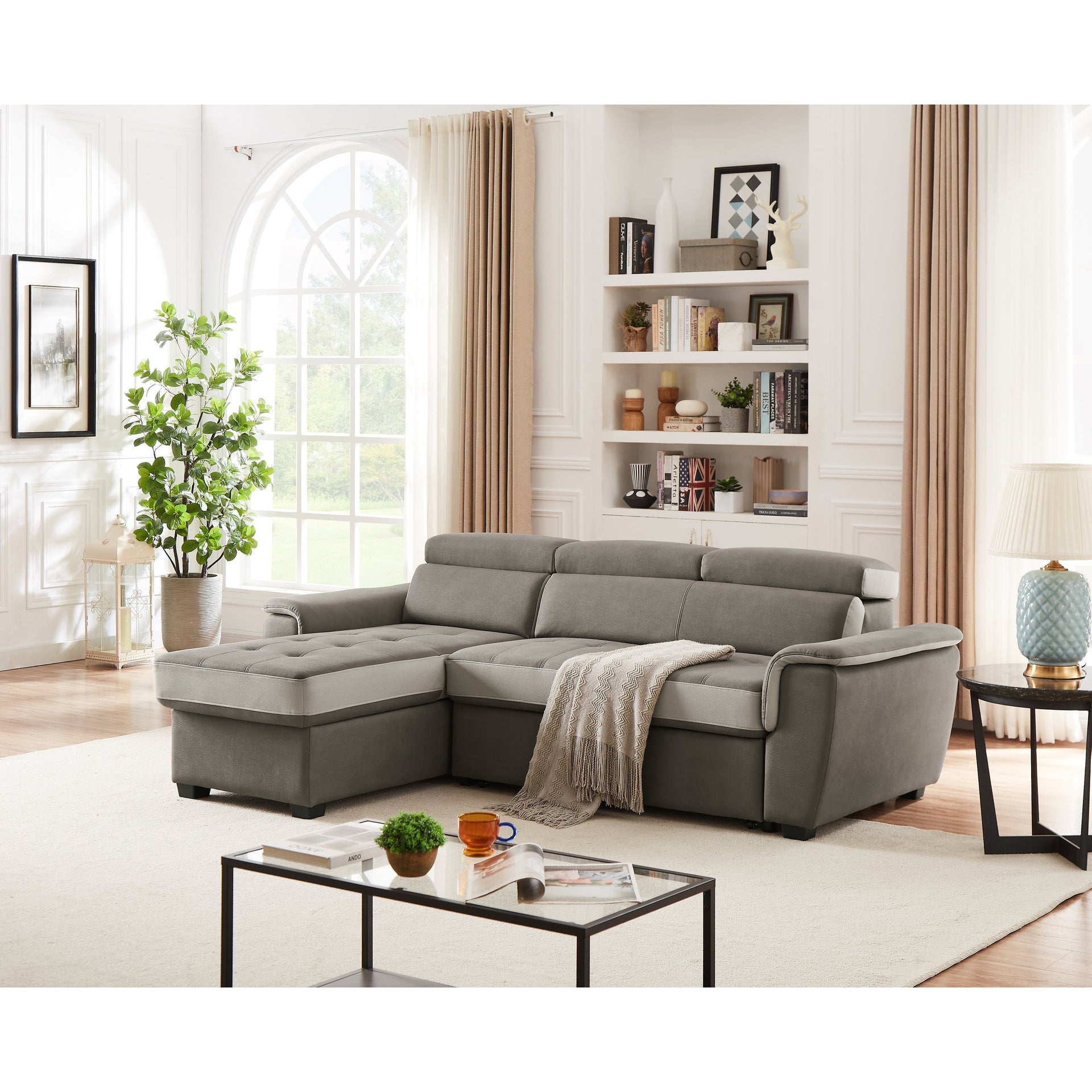 96 Wide Sleeper Sofa Chaise Reversible with Pull-Out Bed