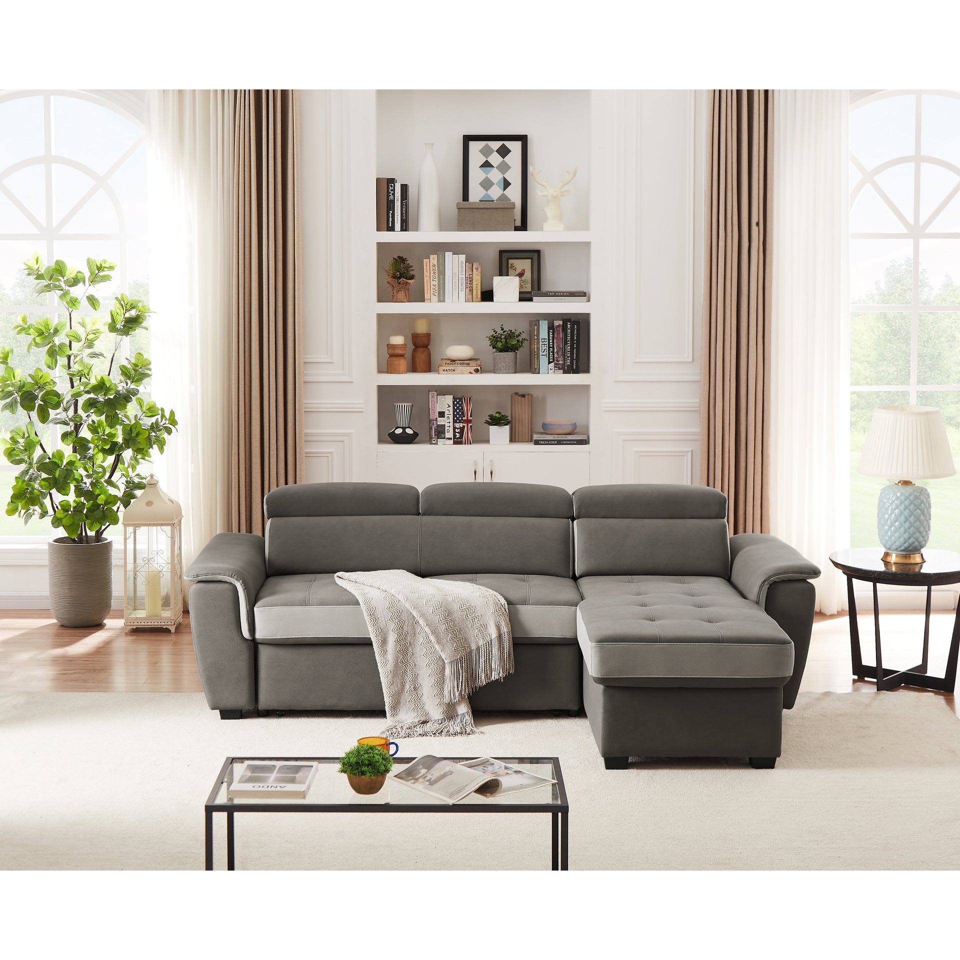 96 Wide Sleeper Sofa Chaise Reversible with Pull-Out Bed