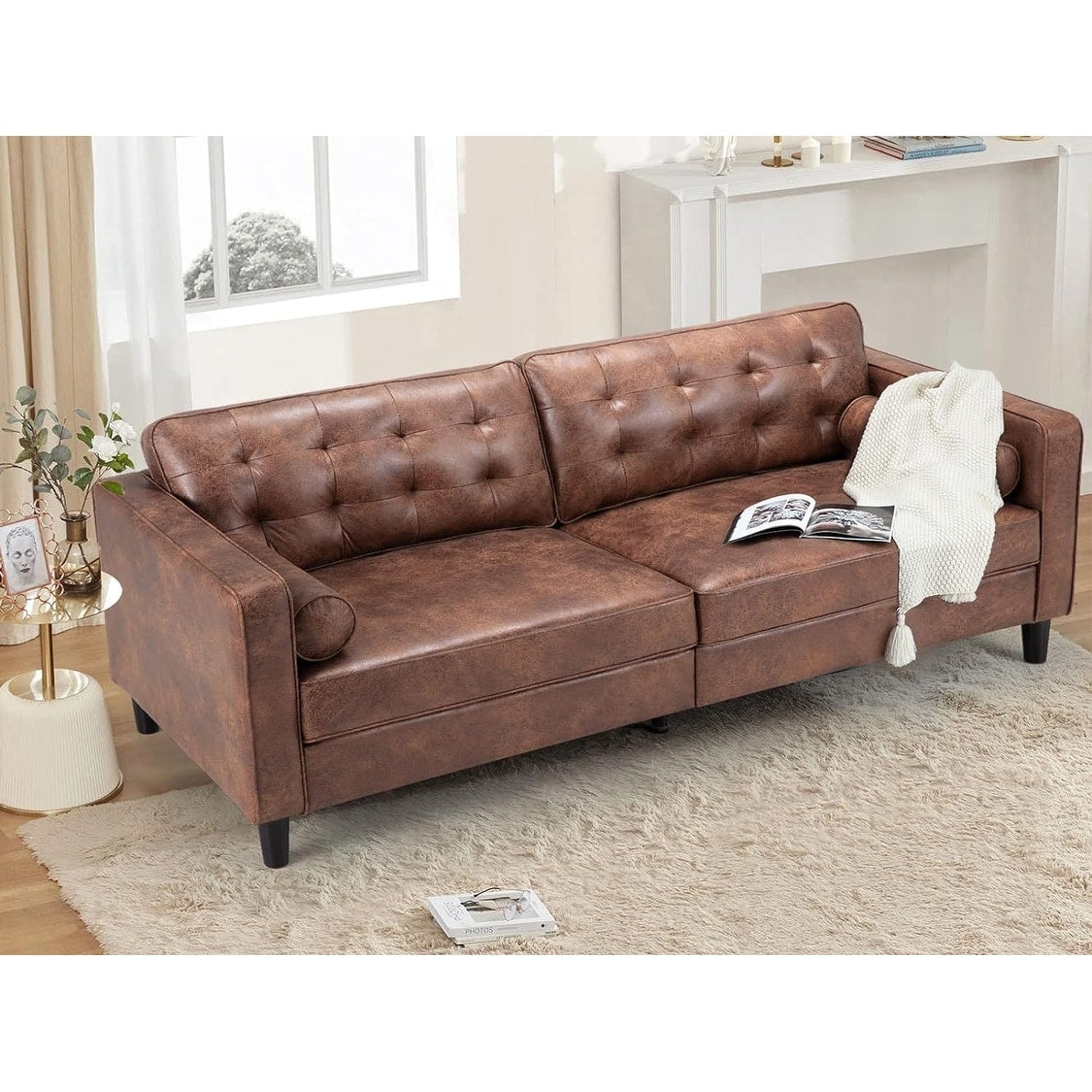 AECOJOY 84.2 Mid Century Modern Sofa with 2 Bolster Pillows