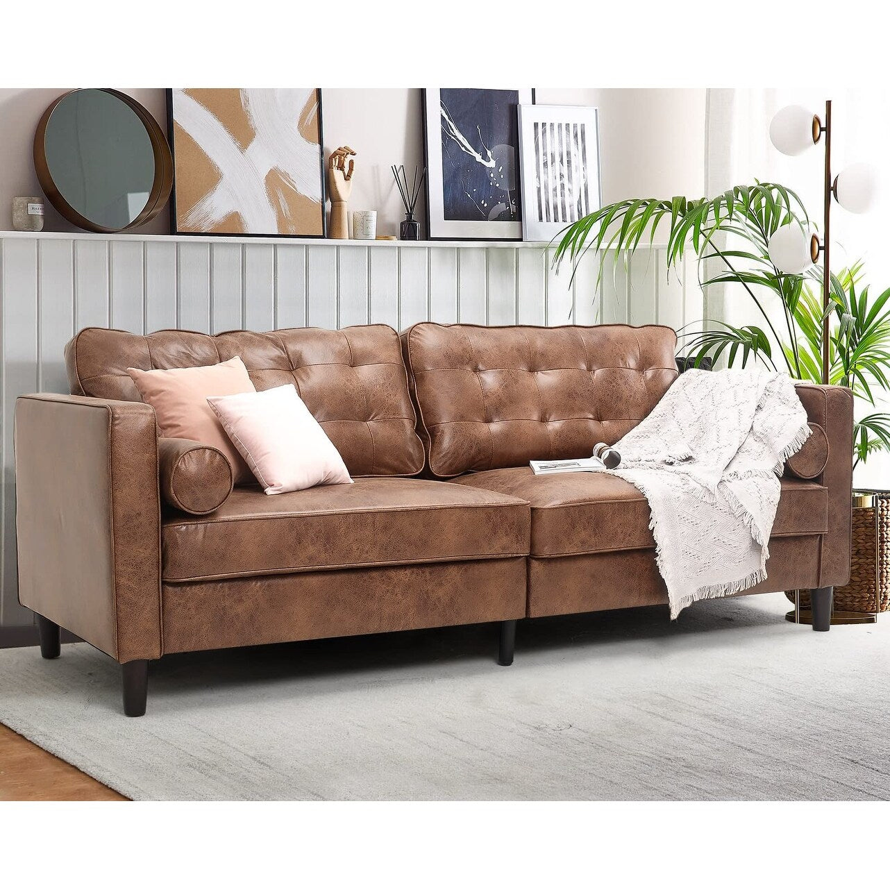 AECOJOY 84.2 Mid Century Modern Sofa with 2 Bolster Pillows