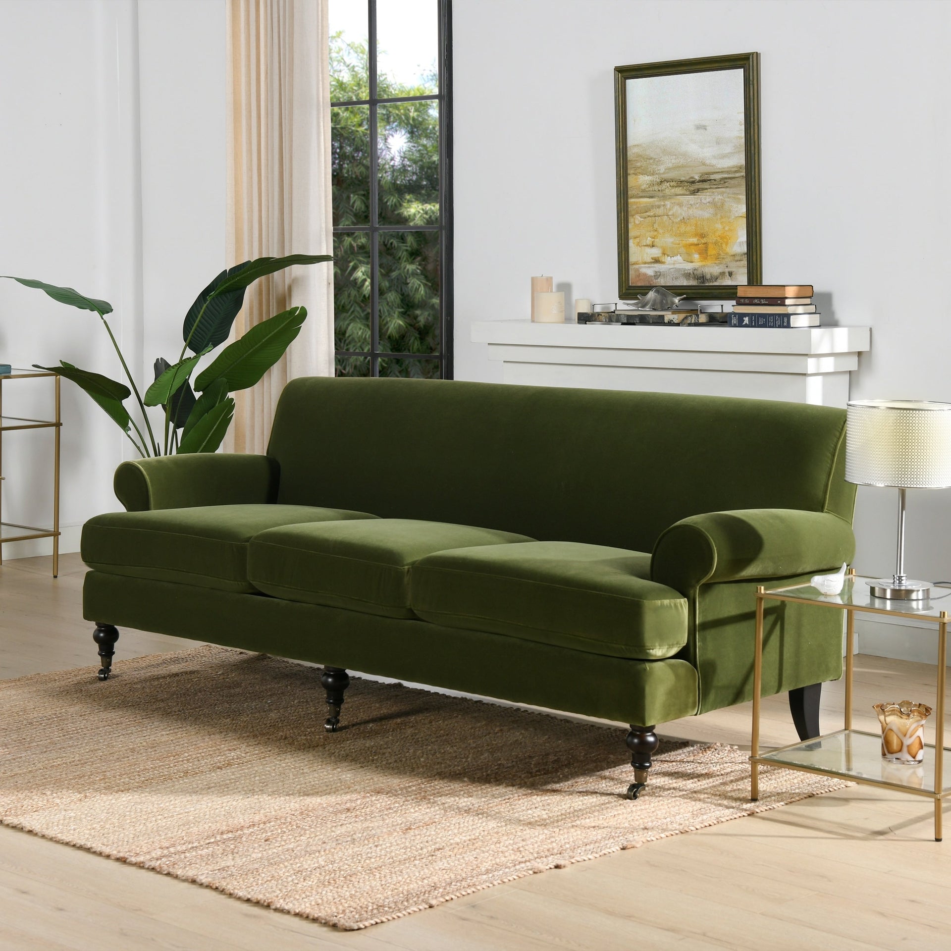 Alana Lawson 88 Inch Living Room Sofa â?Three Cushion Couch with Rolled Arms and Tight Back â?Minimal Assembly Required