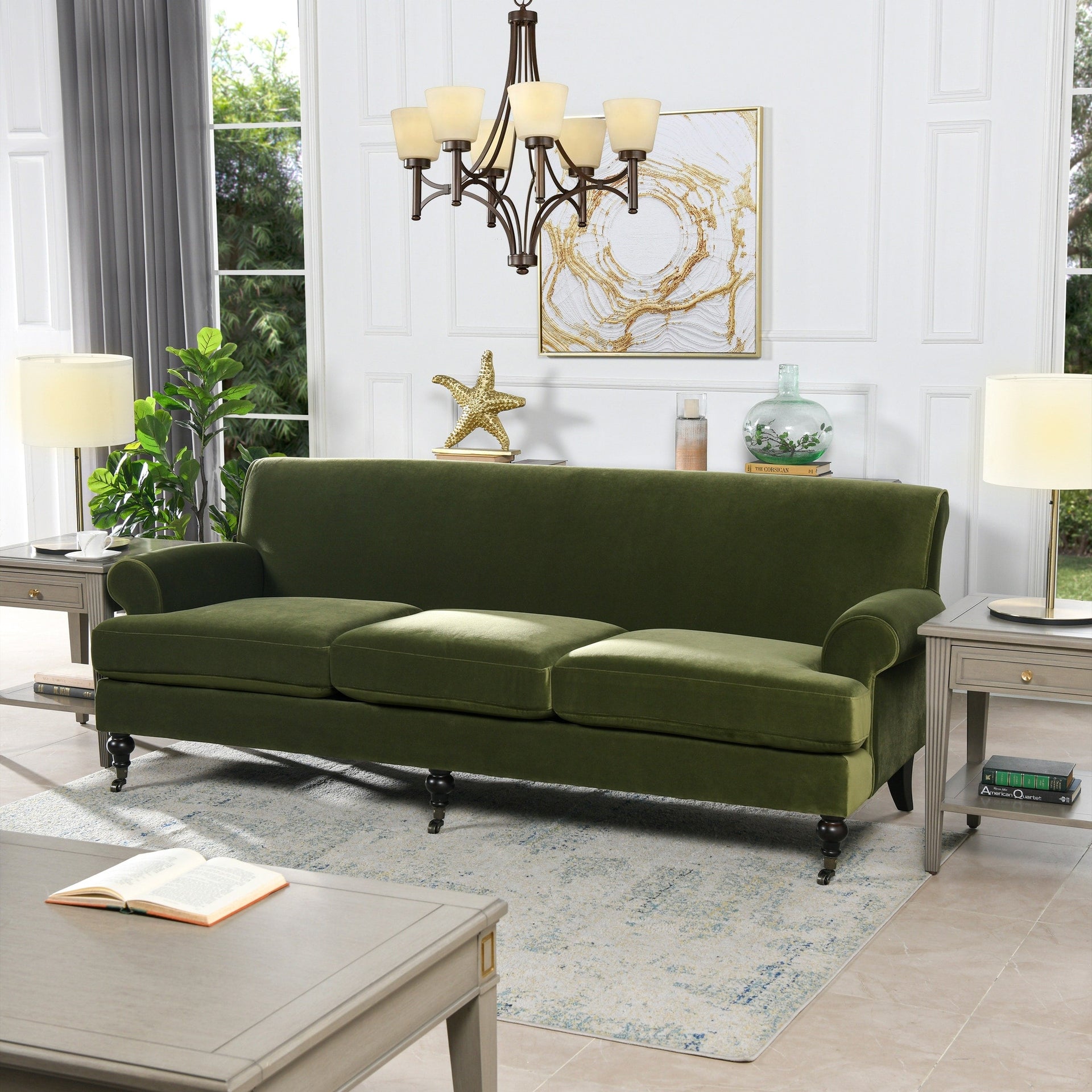 Alana Lawson 88 Inch Living Room Sofa â?Three Cushion Couch with Rolled Arms and Tight Back â?Minimal Assembly Required