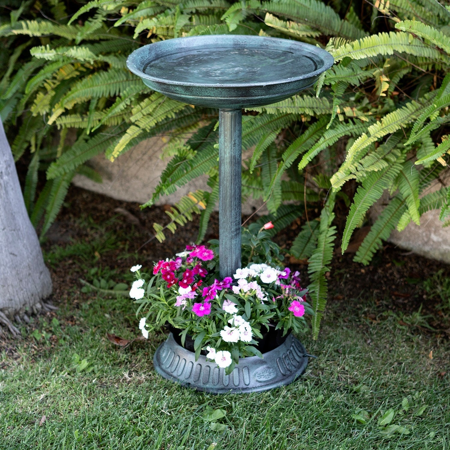 Alpine Corporation 25 Tall Outdoor Birdbath with Planter Yard Statue, Green