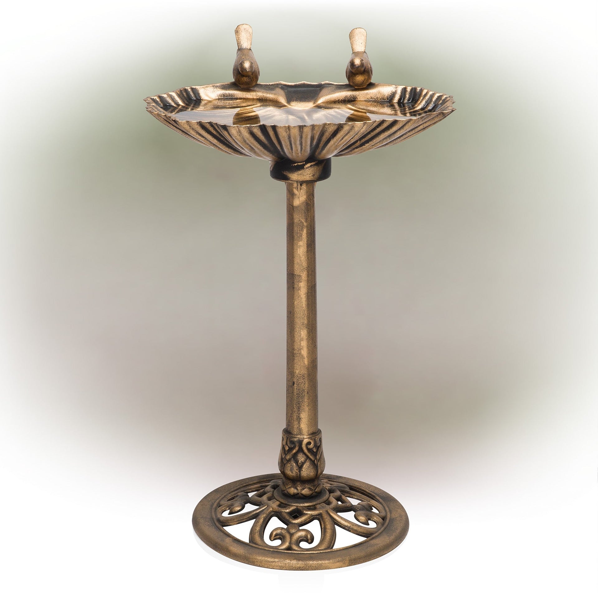 Alpine Corporation 31 Tall Outdoor Vintage Birdbath with Bird Figurines Yard Statue
