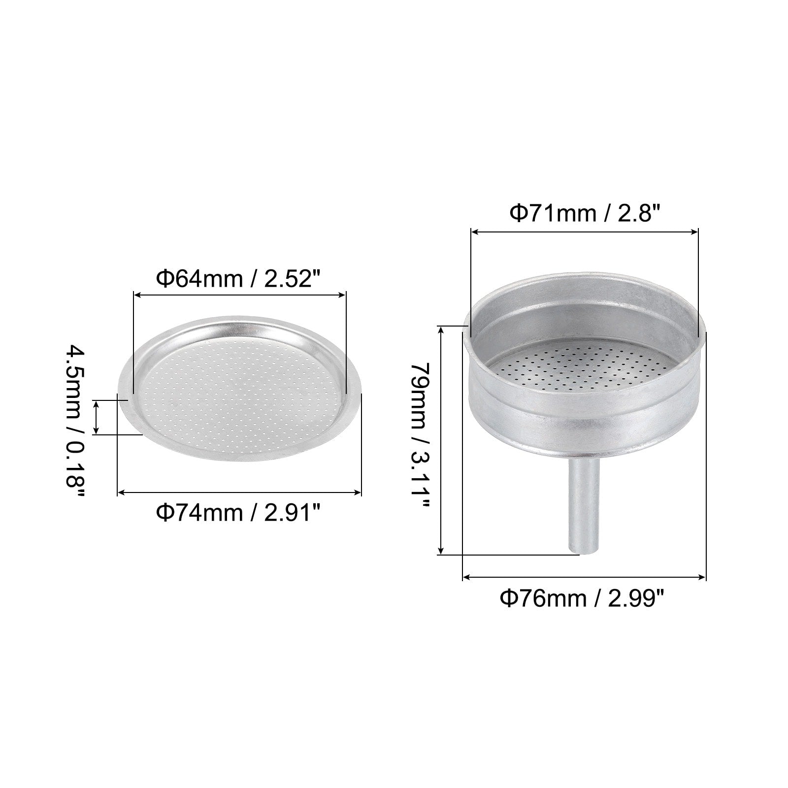 Aluminium Filter Replacement,74x64x4.5mm for 9-Cup Use Mocha Coffee Maker Pot - Silver