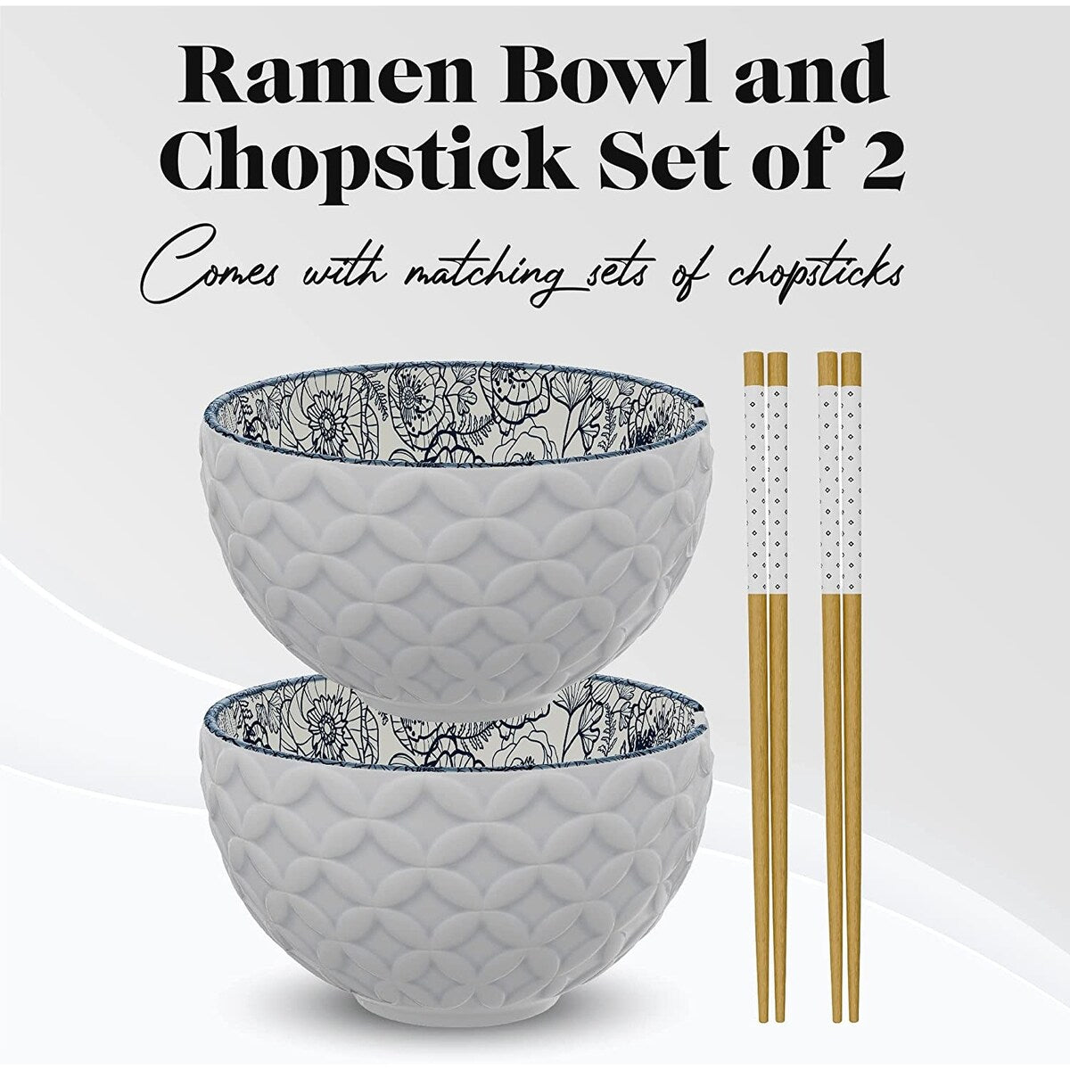 American Atelier Udon Ramen Bowl w/ Chopsticks Set of 2 - 6 D 21 oz.