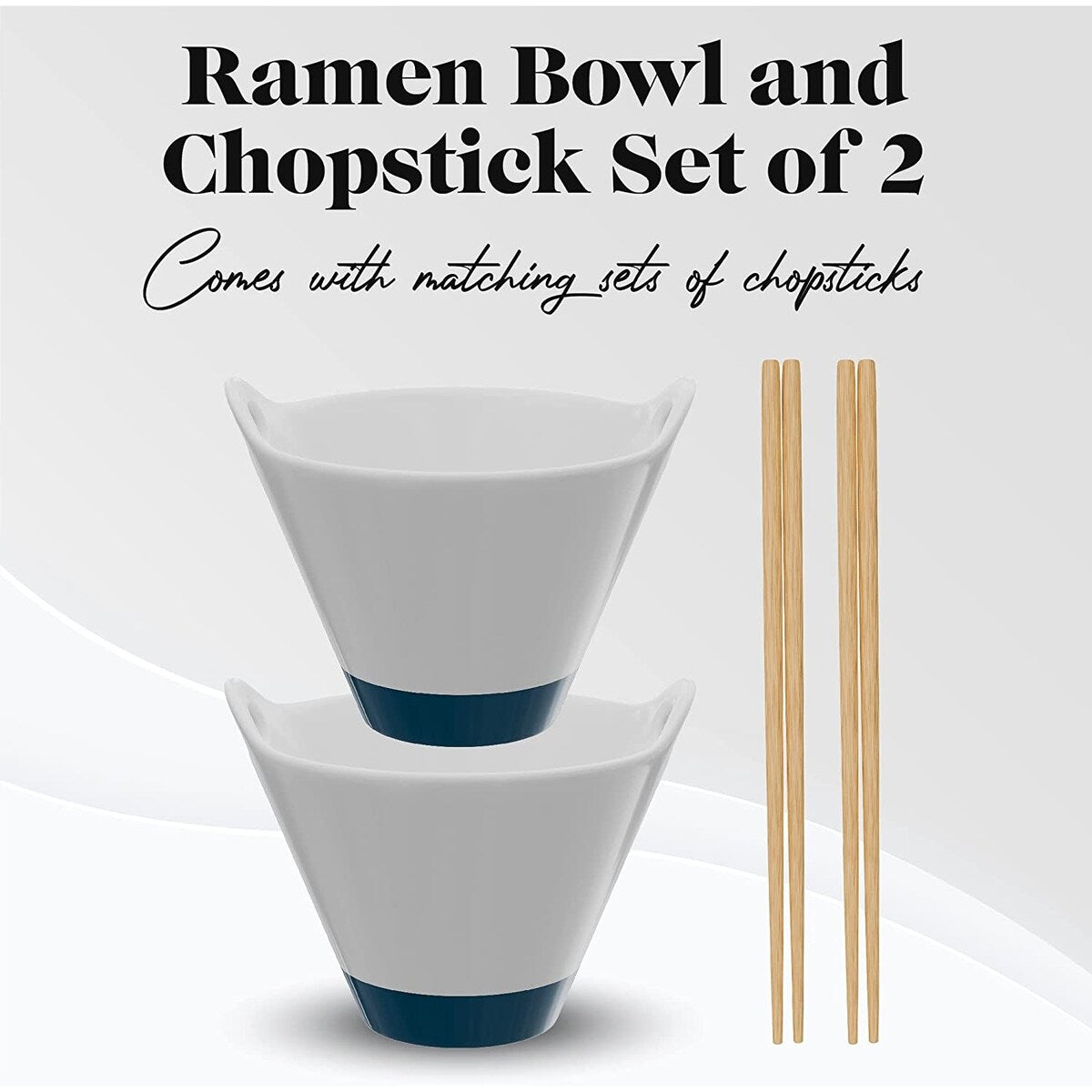 American Atelier Udon Ramen Handled Bowl w/ Chopsticks Rest Set of 2 - 25 oz