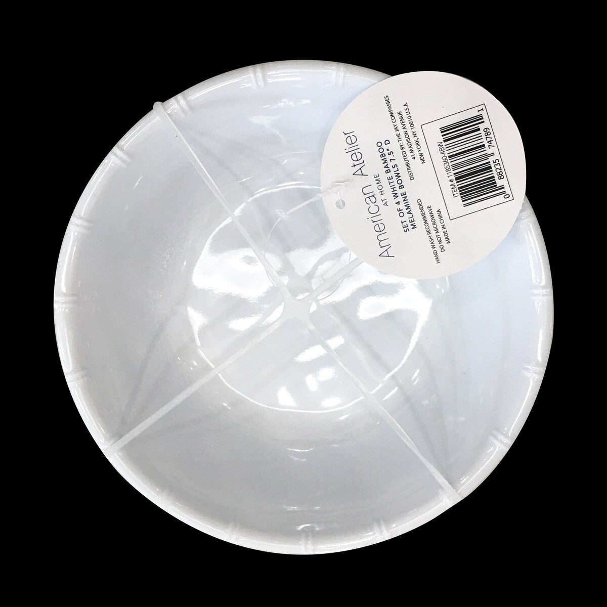 American Atelier White Bamboo Edge Design Melamine Bowls Set of 4 - 7.5-Inch