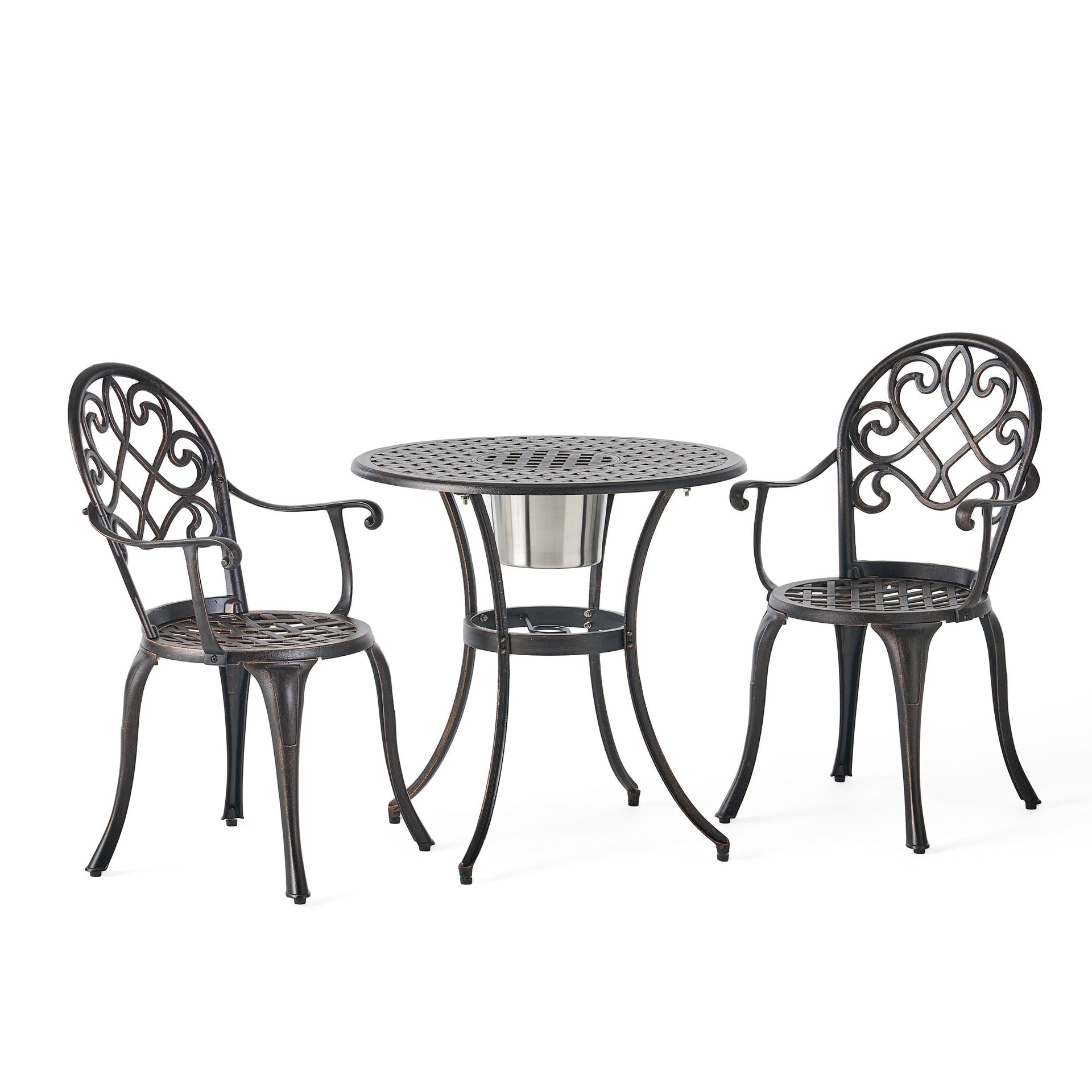 Christopher Knight Home Angeles Cast Aluminum Outdoor Bistro Set with Built-In Ice Bucket