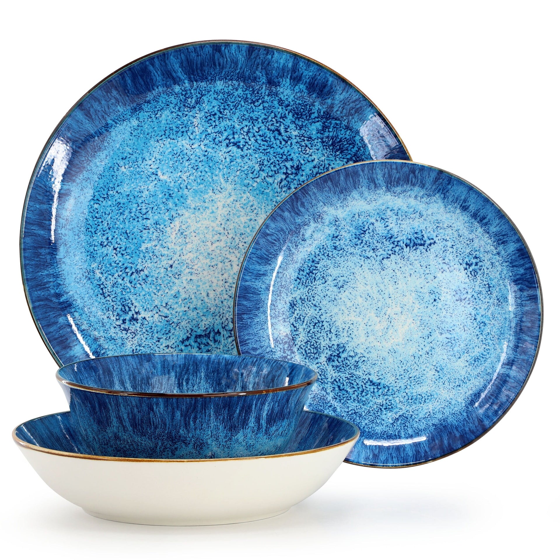 Atlantis 16 Piece Porcelain Double Bowl Dinnerware Set in Deep Sea Blue