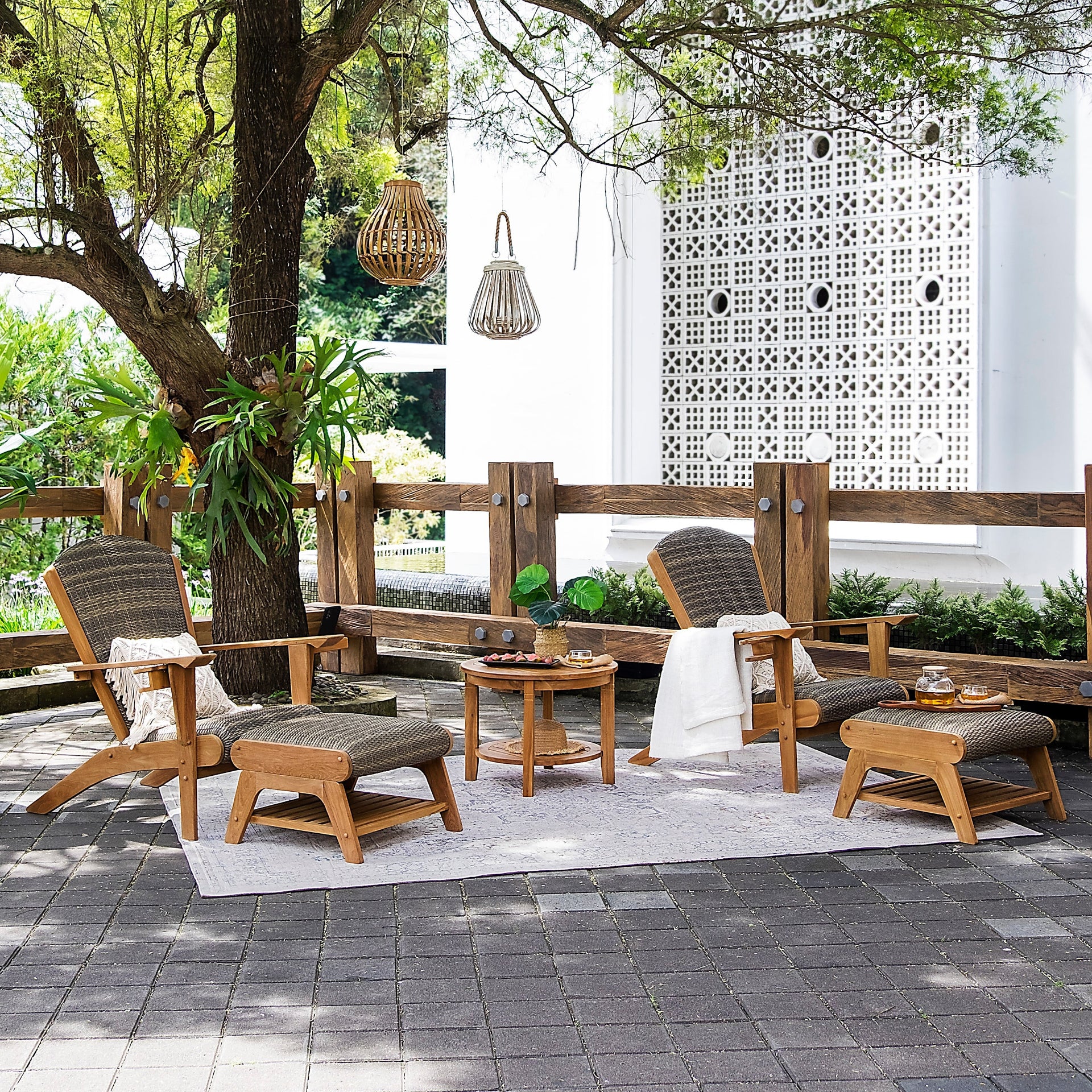 Cambridge Casual Auburn Set of 5 Upholstered Teak Outdoor Adirondack Chair Set