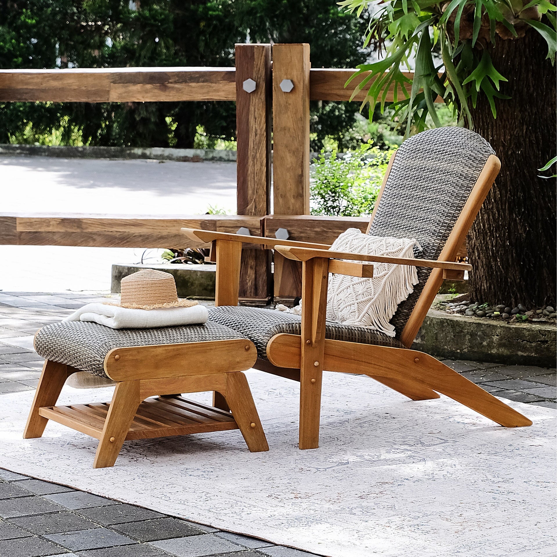 Cambridge Casual Auburn Set of 5 Upholstered Teak Outdoor Adirondack Chair Set